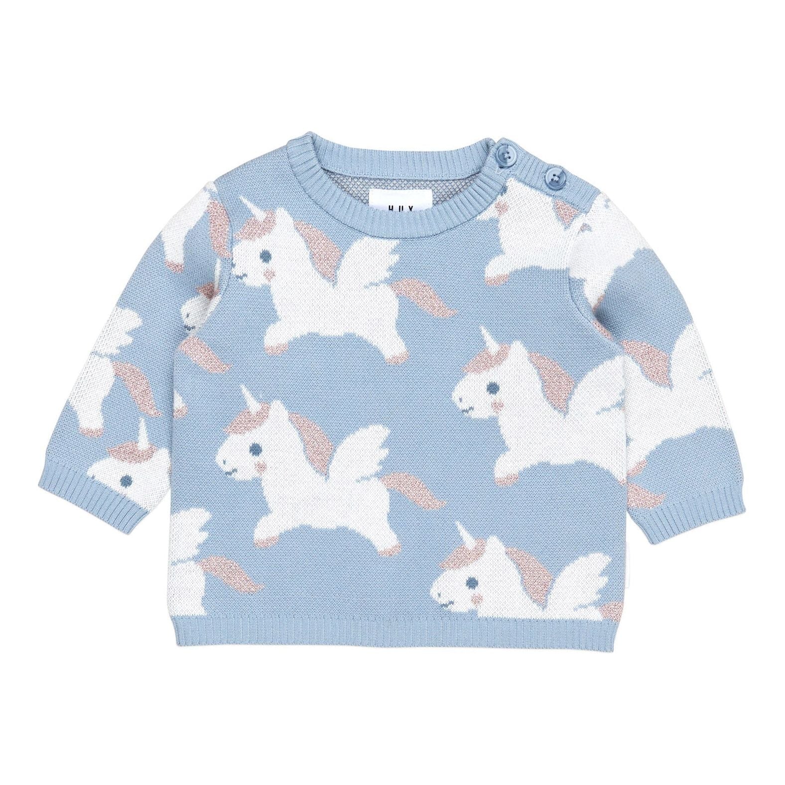 Magical Unicorn Knit Jumper Dusty Blue