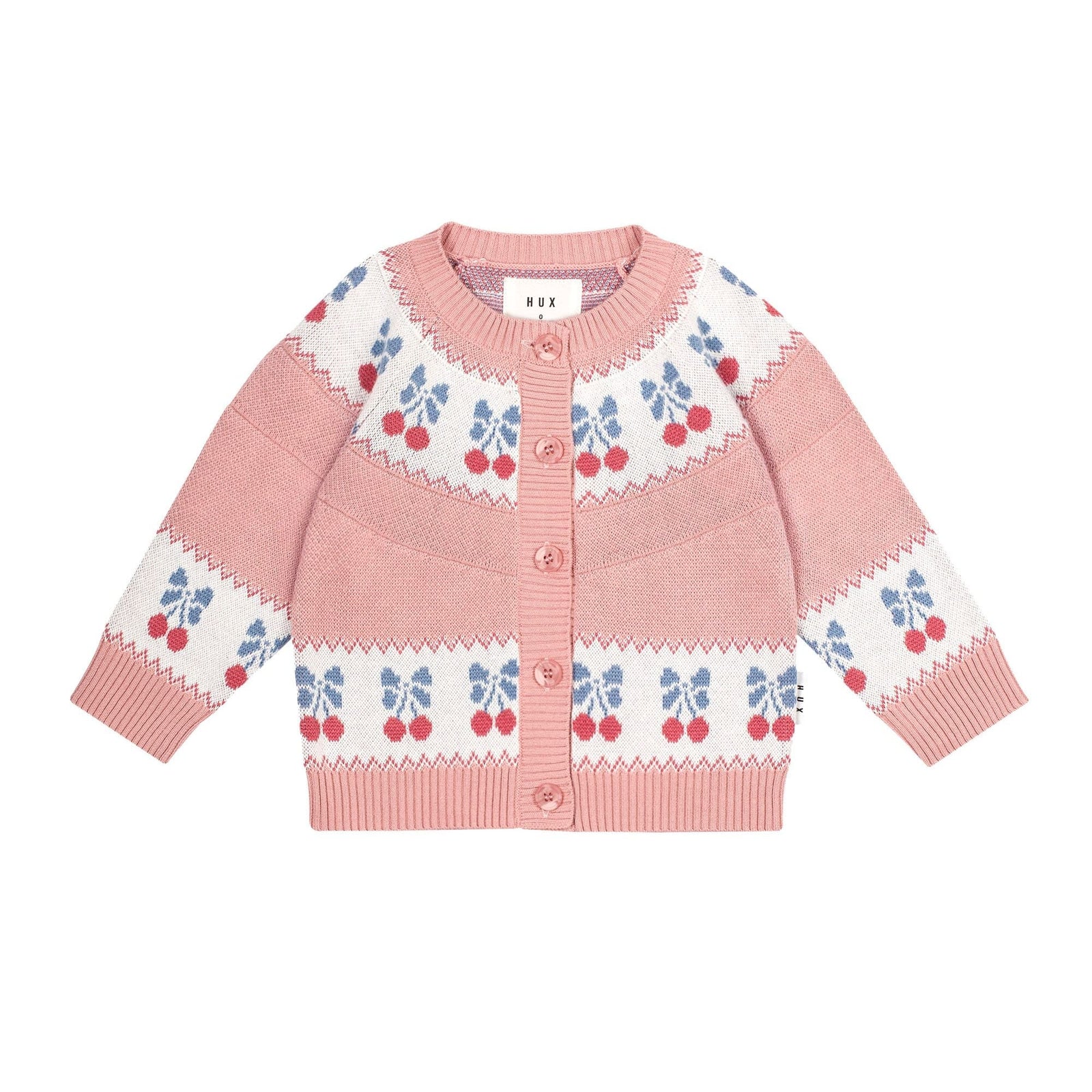 Folk Cherry Bow Cardi - Dusty Pink