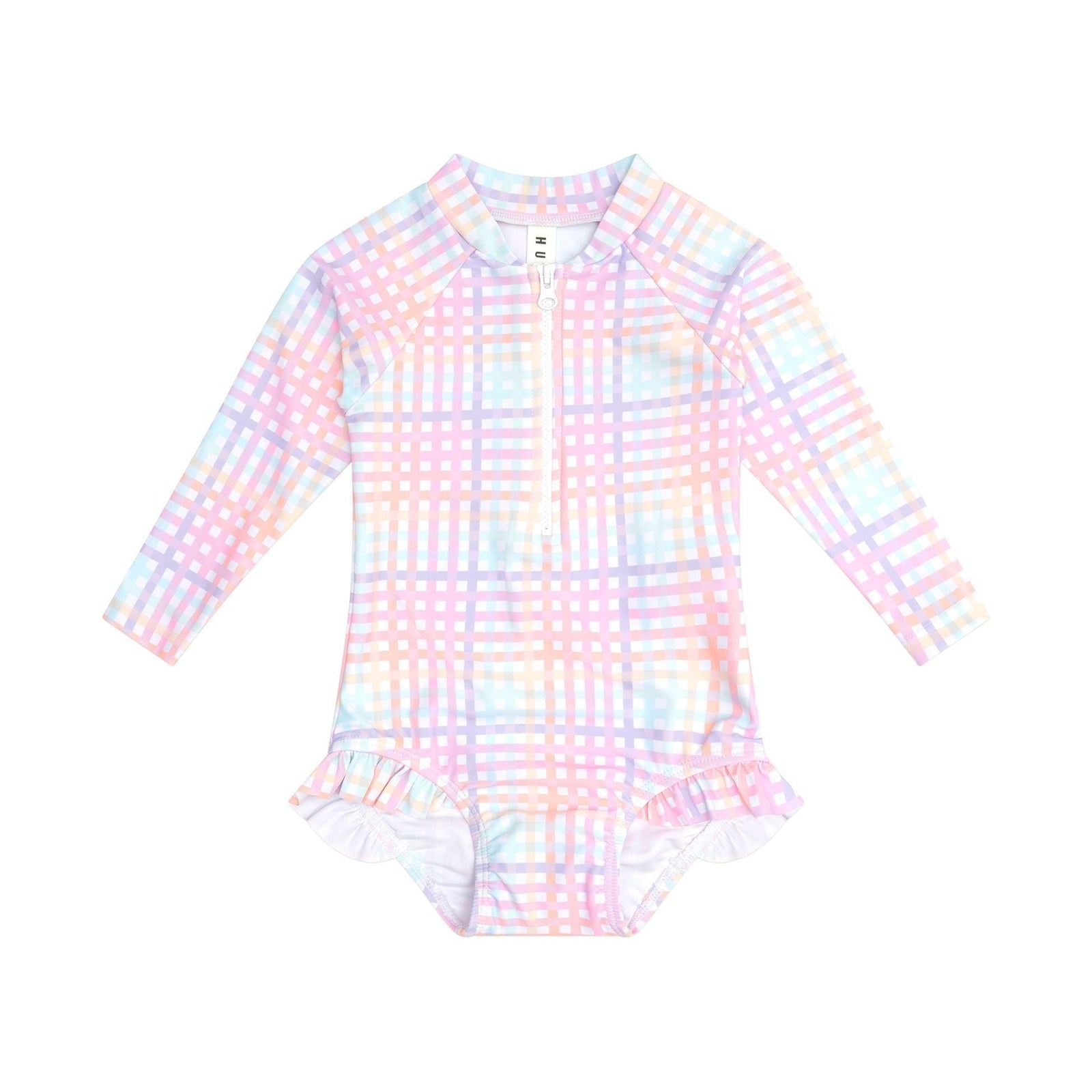 Rainbow Check Frill Zip Swimsuit