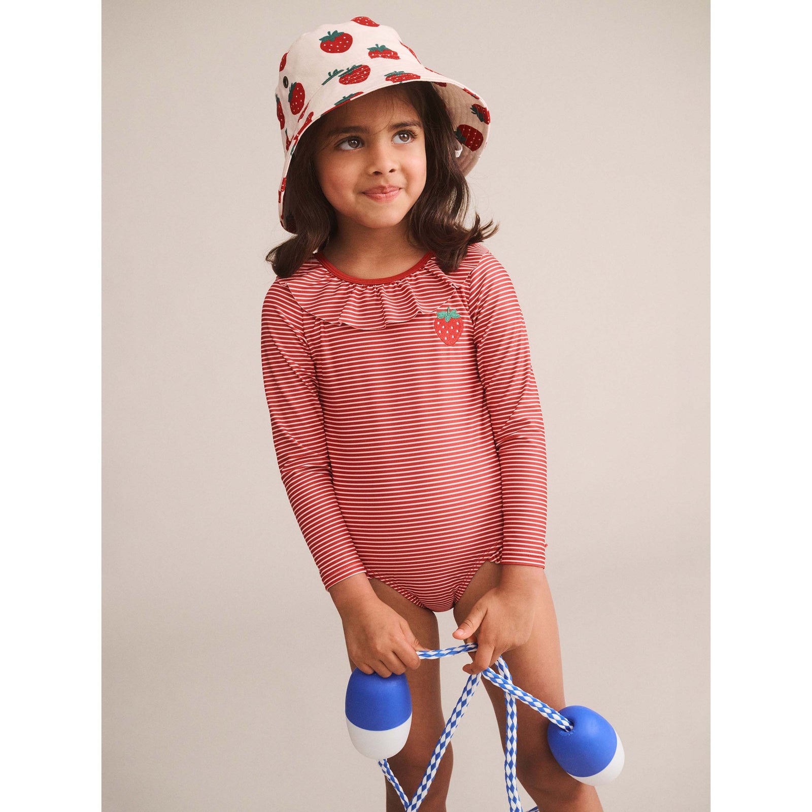 Red Stripe Frill Neck Swimsuit