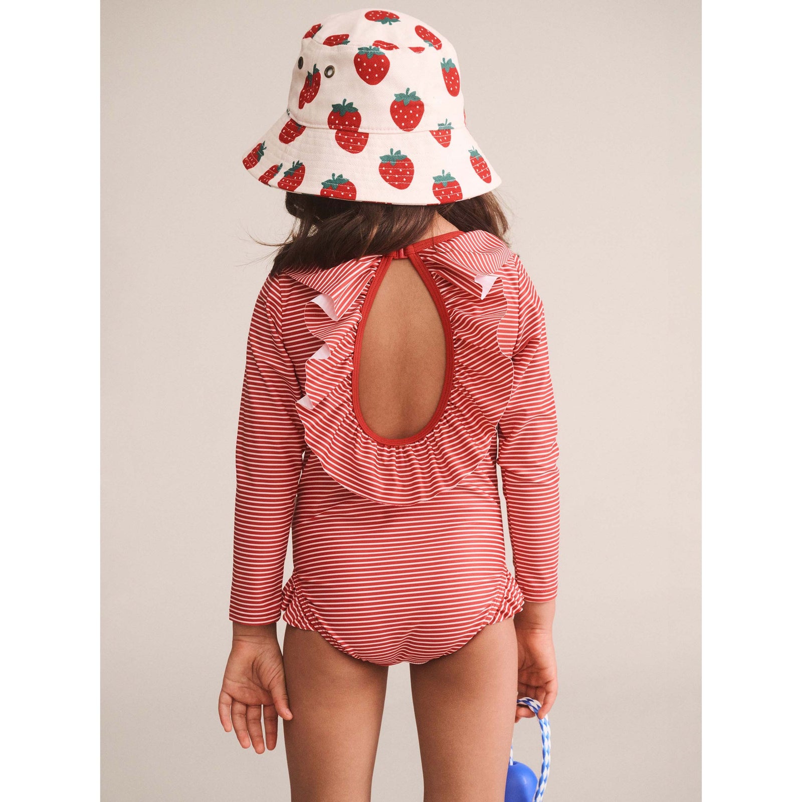 Red Stripe Frill Neck Swimsuit