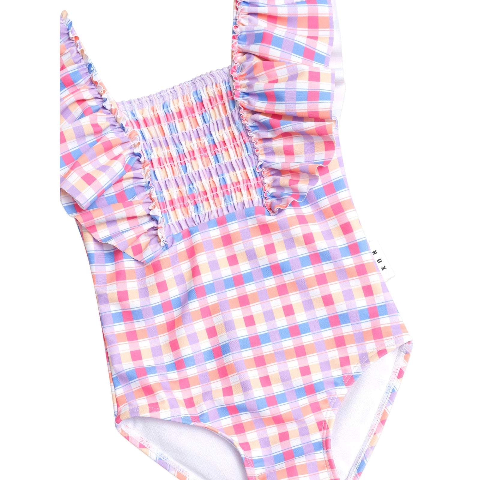 Shirred Frill Swimsuit Rainbow Check
