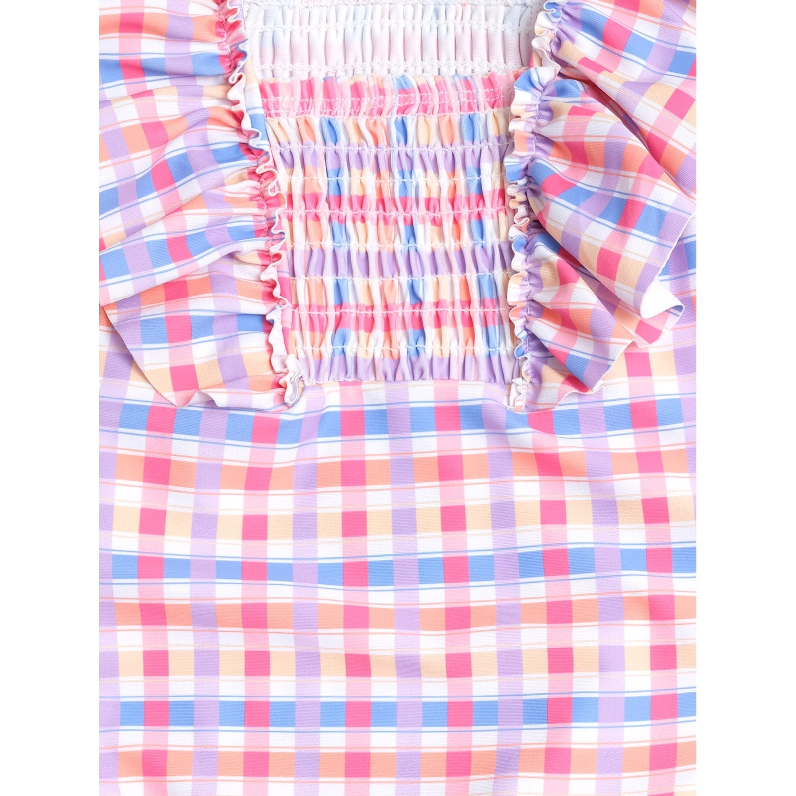 Shirred Frill Swimsuit Rainbow Check