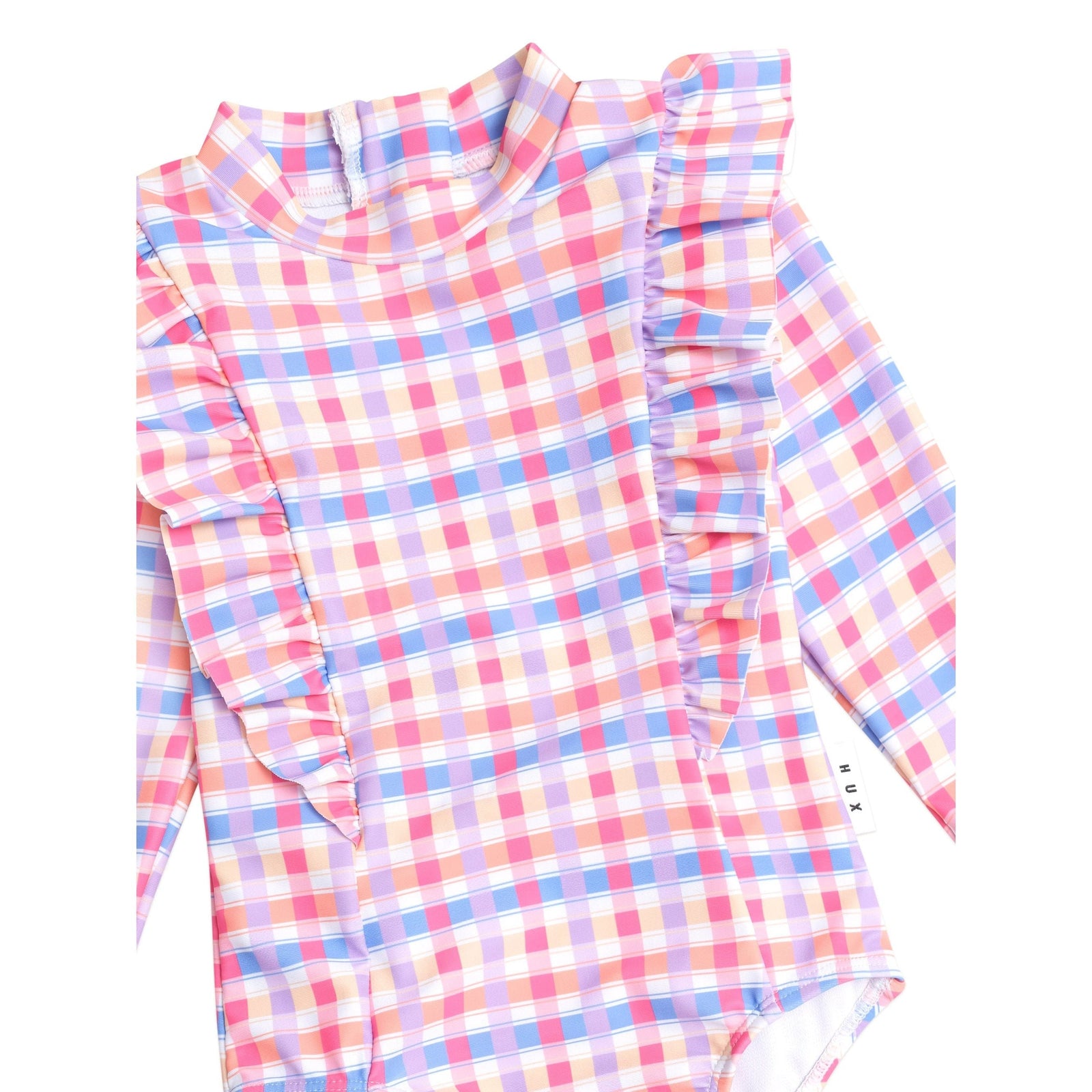 Scandi Frill Swimsuit Rainbow Check