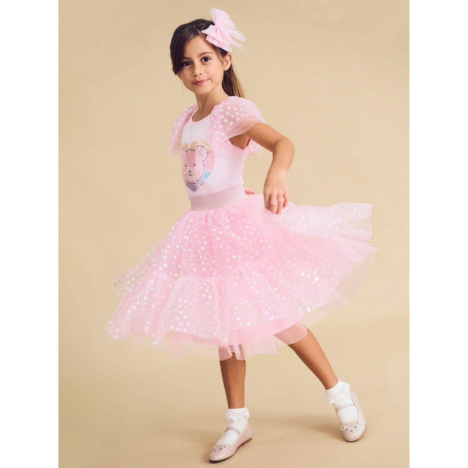 Shimmer Hearts Party Hair Bow