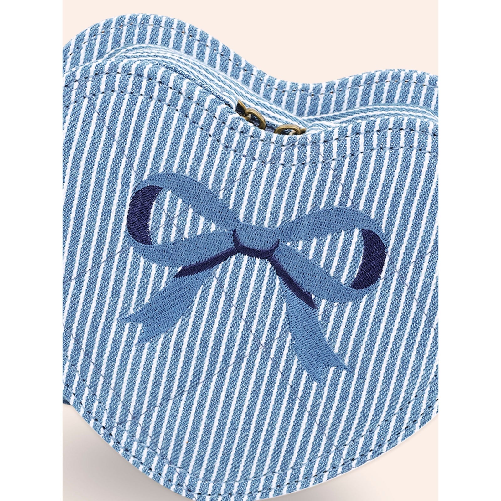 Stripe Denim Bow Heart Handbag