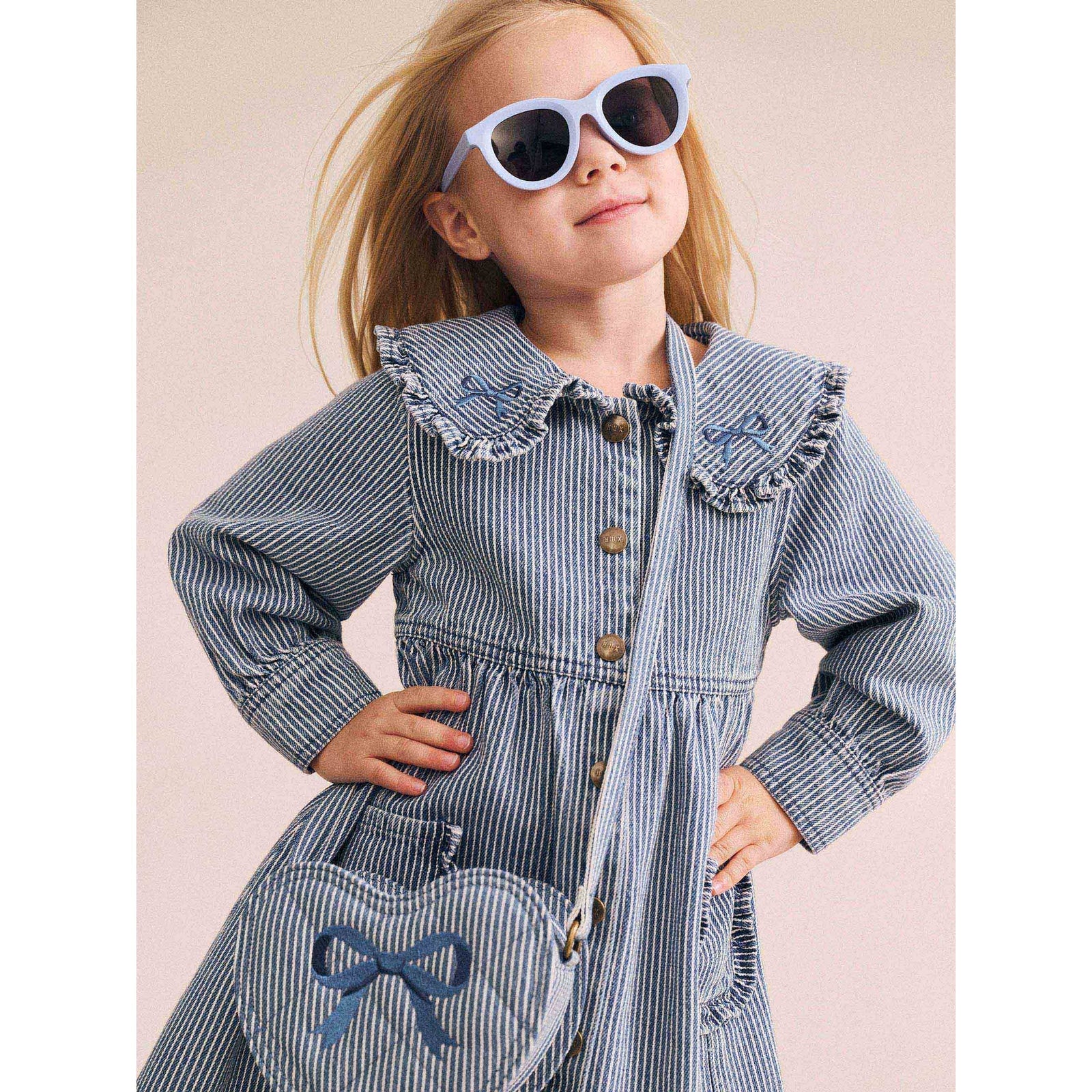 Stripe Denim Bow Heart Handbag