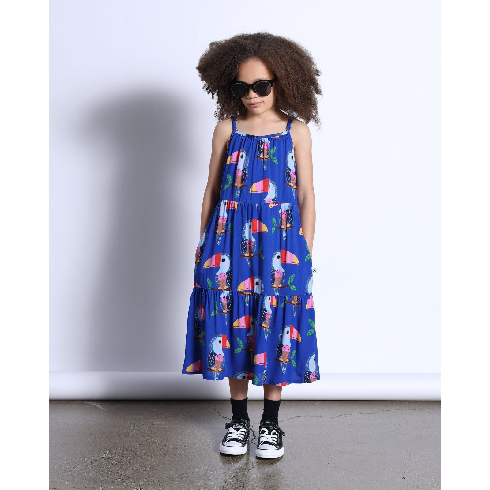 Icecream Toucan Midi Woven Dress- Cobalt