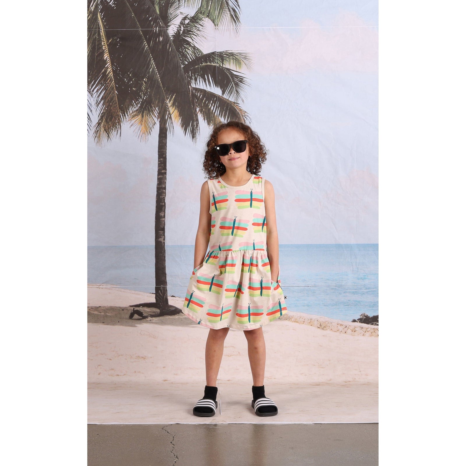Pastel Butterflies Dress- Oatmeal Marle