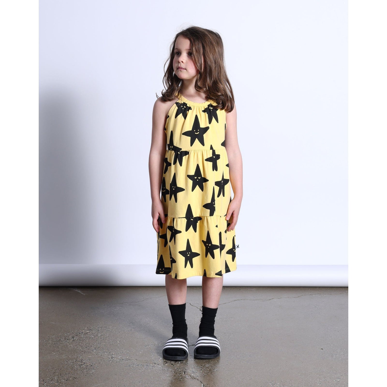 Happy Stars Dress- Dull Yellow