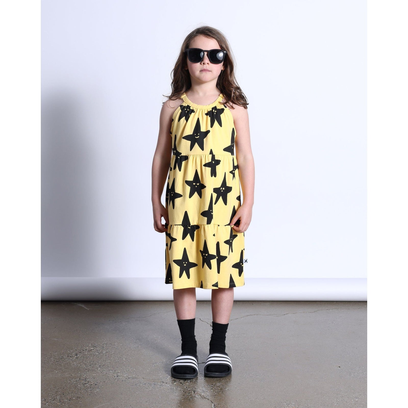 Happy Stars Dress- Dull Yellow