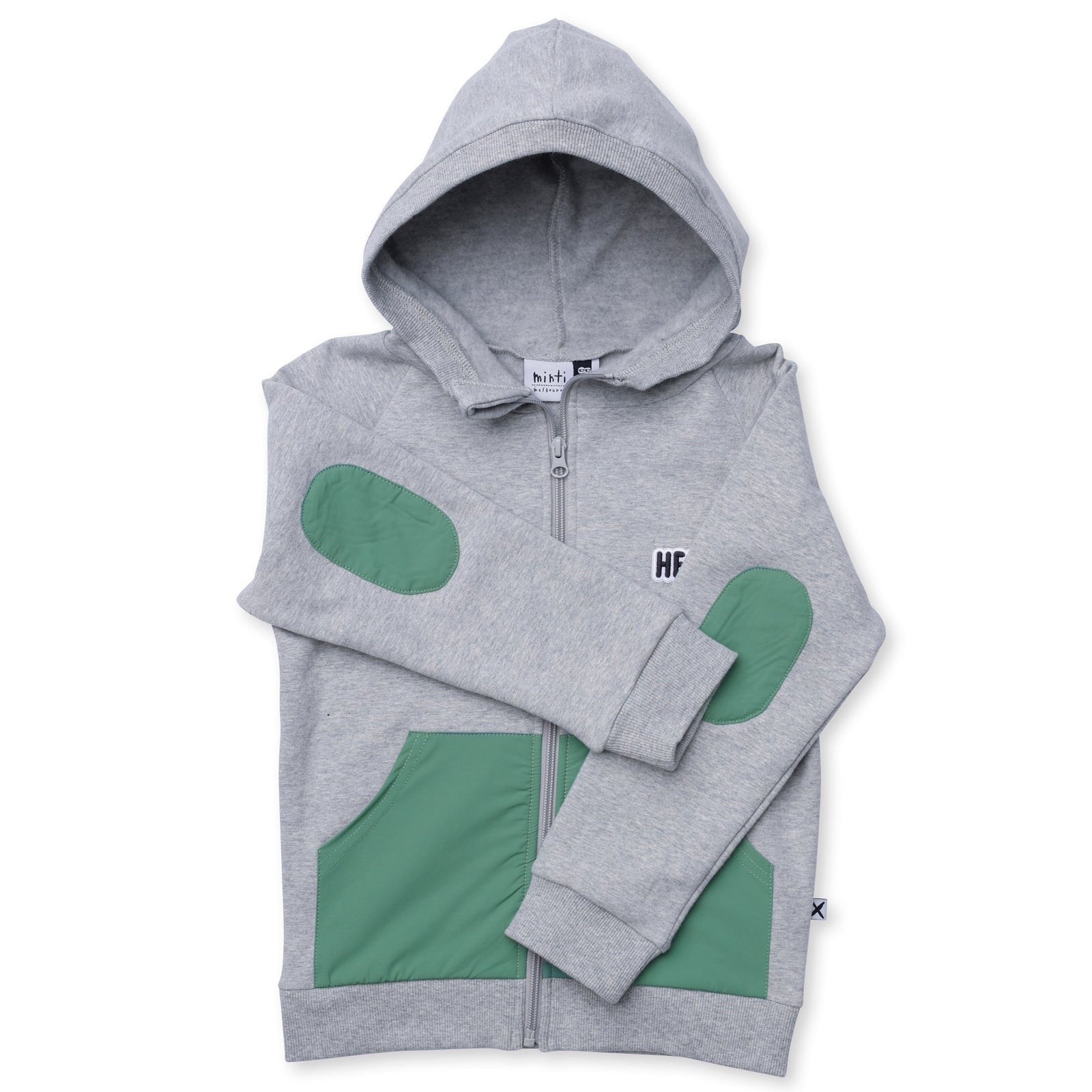 Nylon Patch Furry Zip Up - Grey