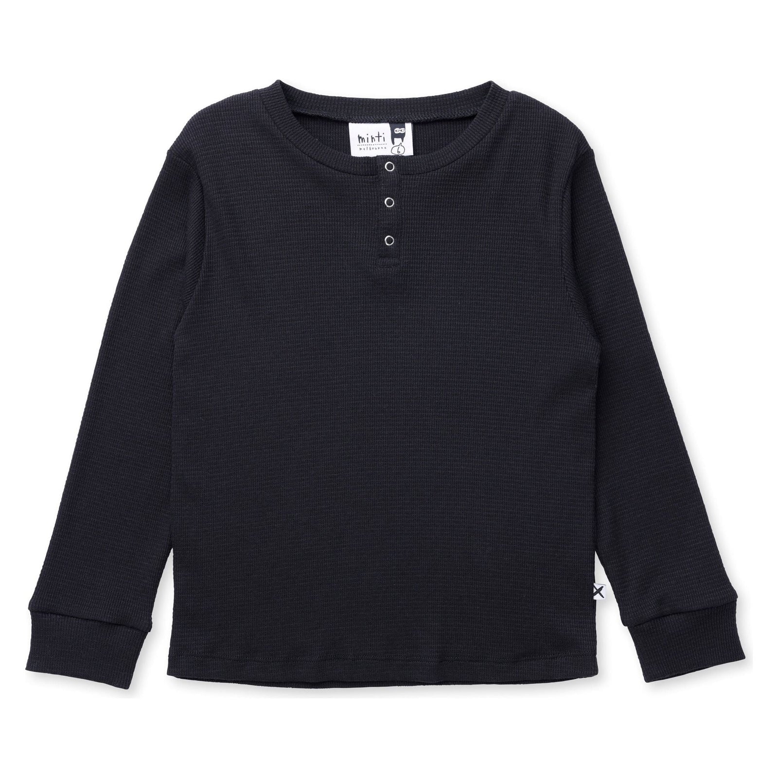 Waffle Henley Tee - Black