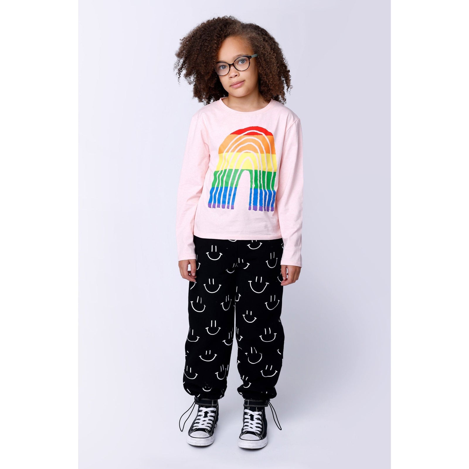Stripey Rainbow Tee - Pink Marle