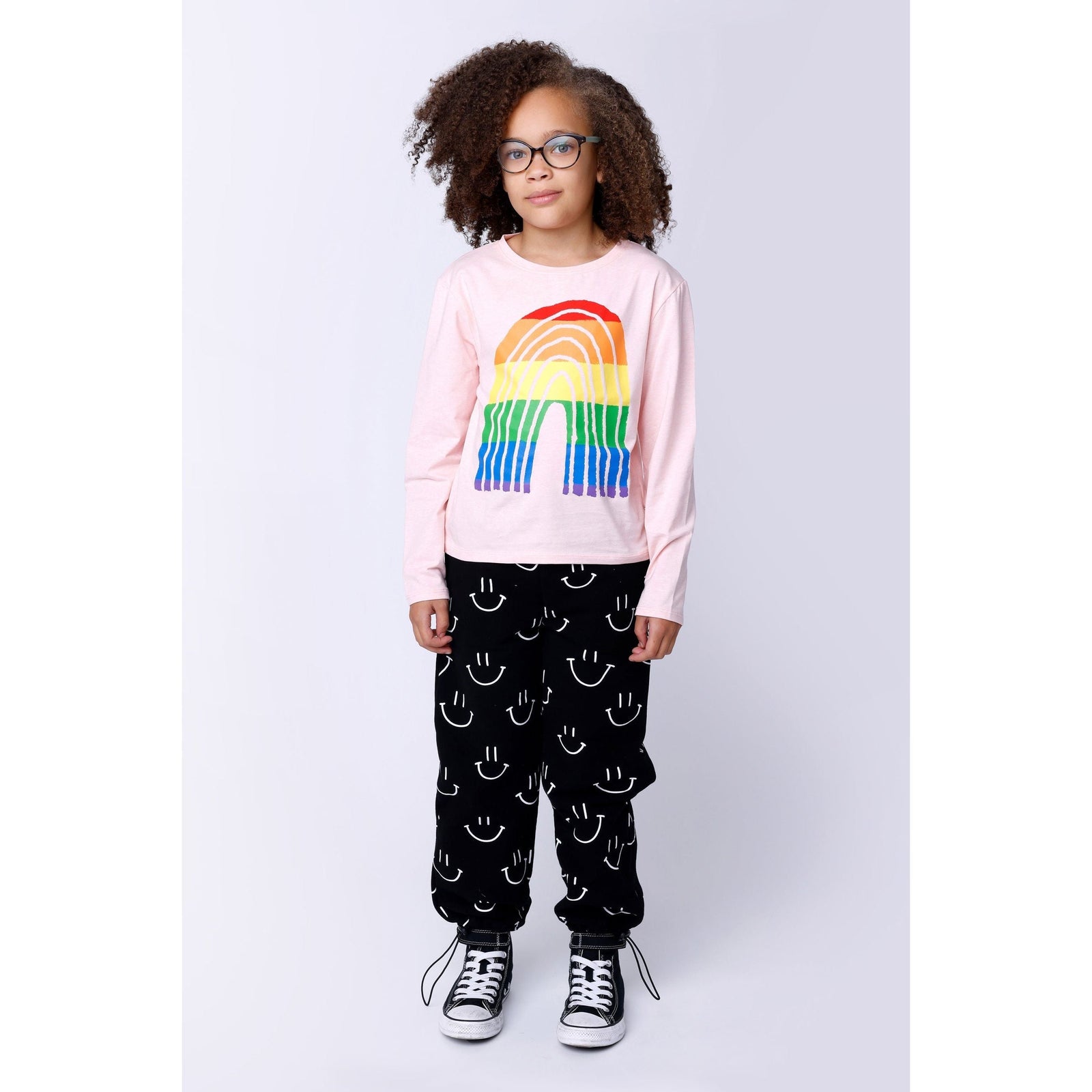 Stripey Rainbow Tee - Pink Marle