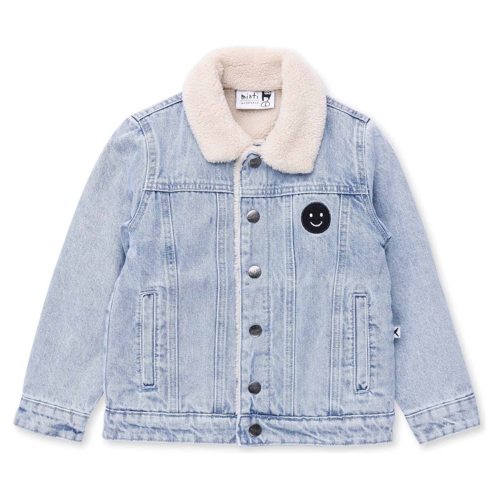 Happy Face Denim Bomber - Blue Denim
