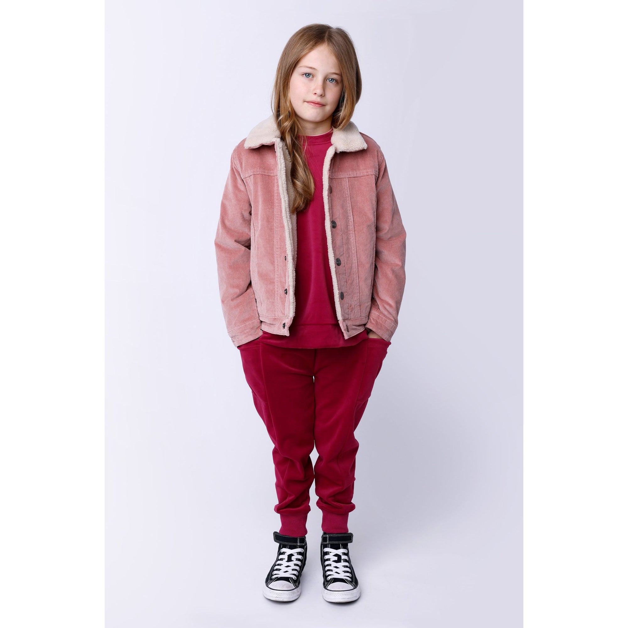 Teddy Lined Cord Bomber - Muted Pink