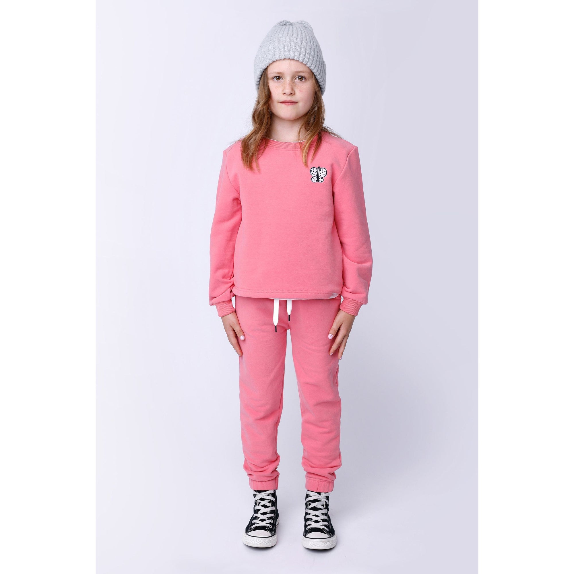 Butterfly Patch Furry Crew - Pink