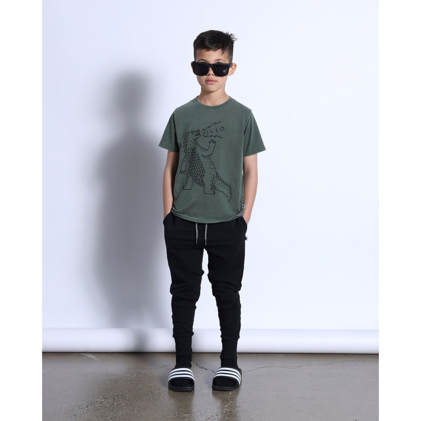 Friendly Godzilla Tee- Olive Wash