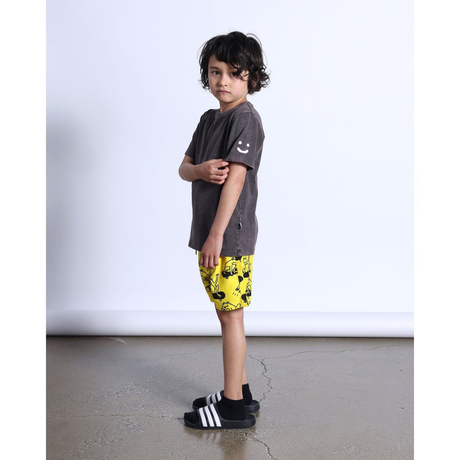 Happy Face Tee- Black Wash