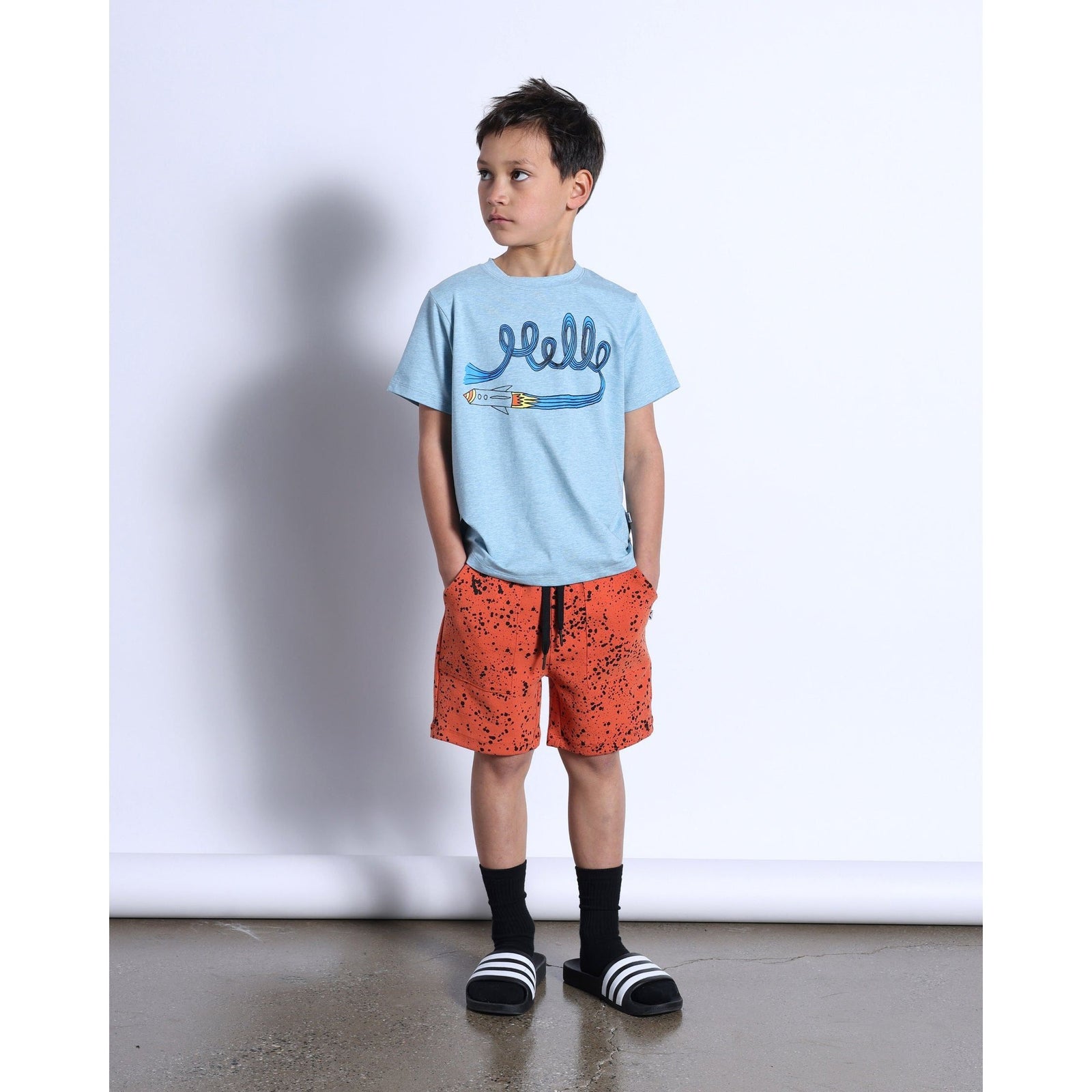 Hello Rocket Tee- Denim Marle
