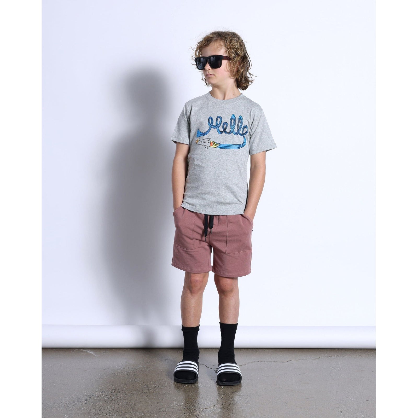 Hello Rocket Tee- Grey Marle