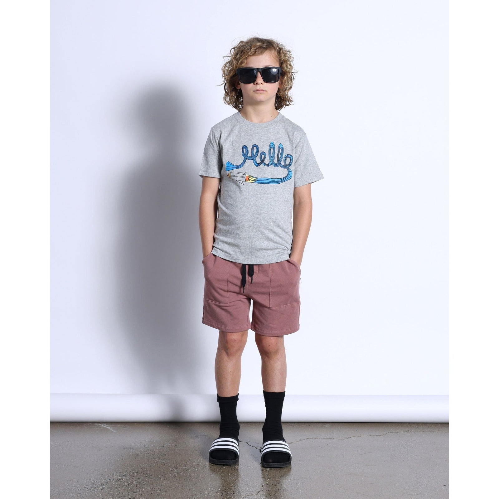 Hello Rocket Tee- Grey Marle