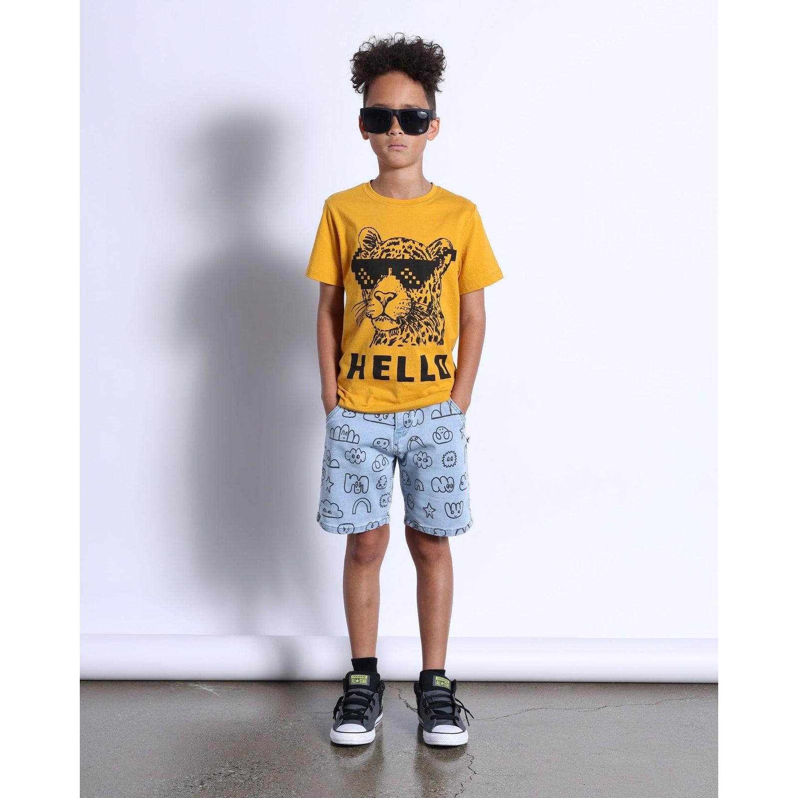 Hello Leopard Bye Bear Tee- Mustard