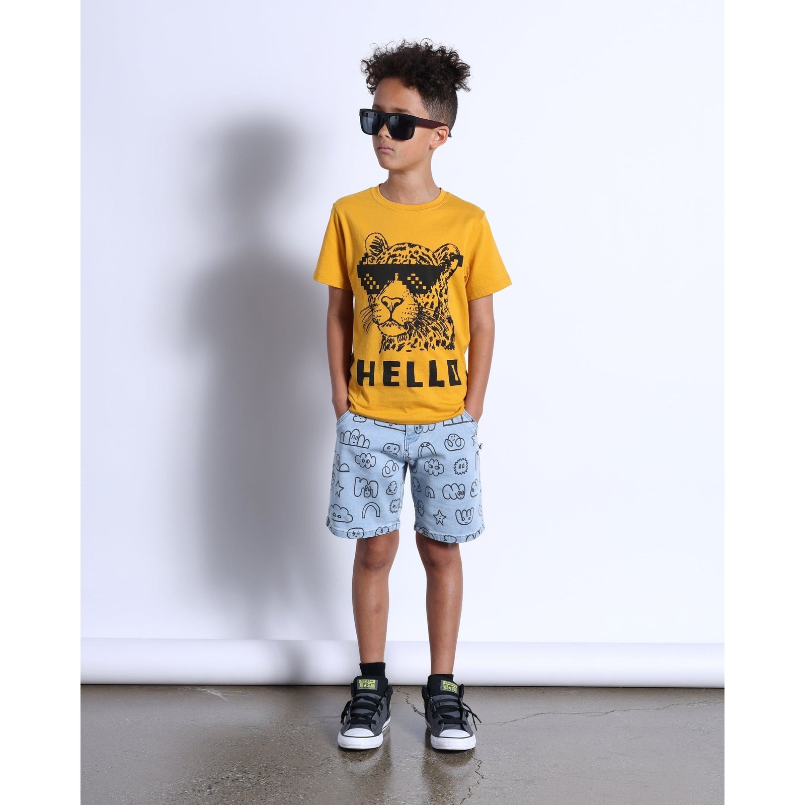 Hello Leopard Bye Bear Tee- Mustard