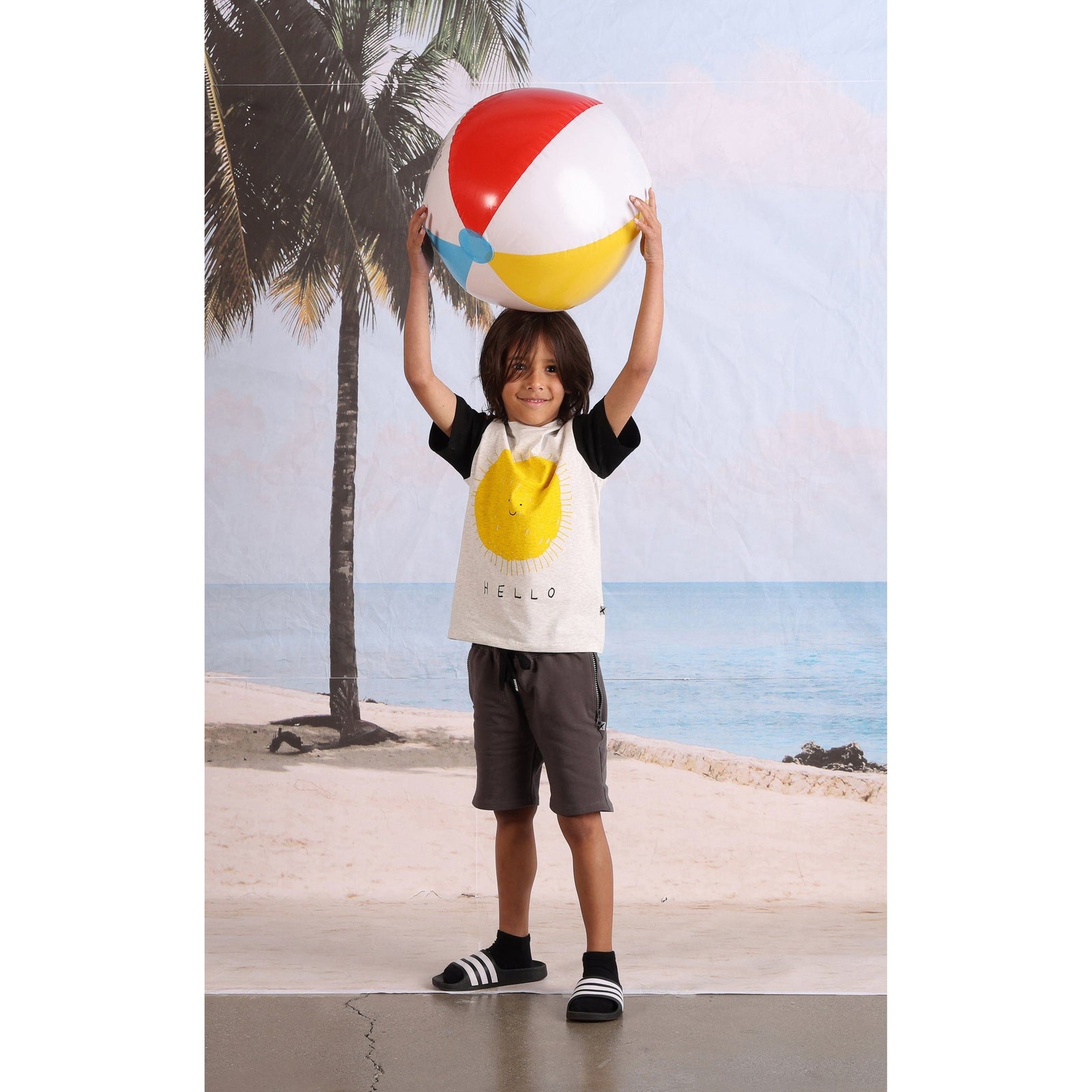Hello Sun Goodbye Moon Tee- White Marle/Black