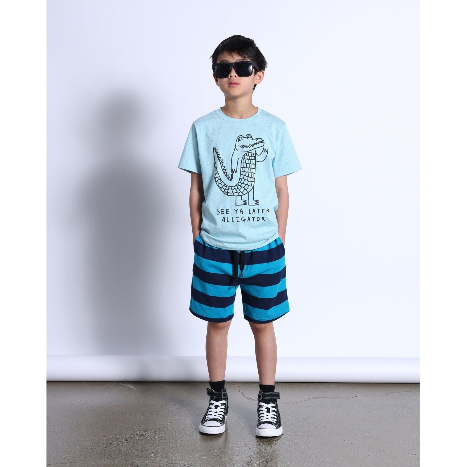 Duo Short- Aqua/Navy Stripe