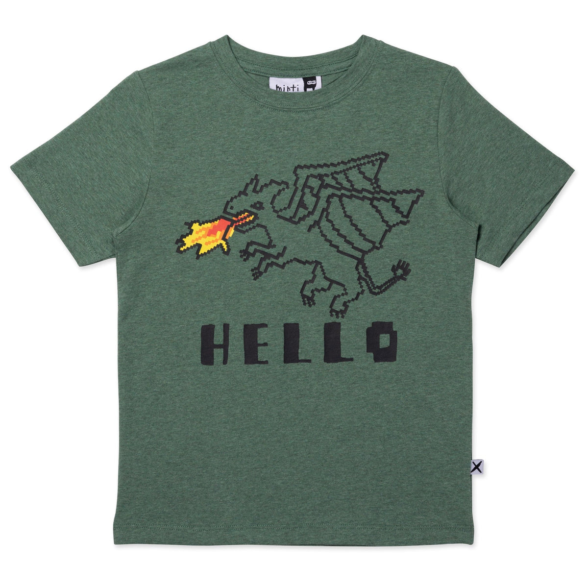 Pixelled Dragon Tee- Forest Marle