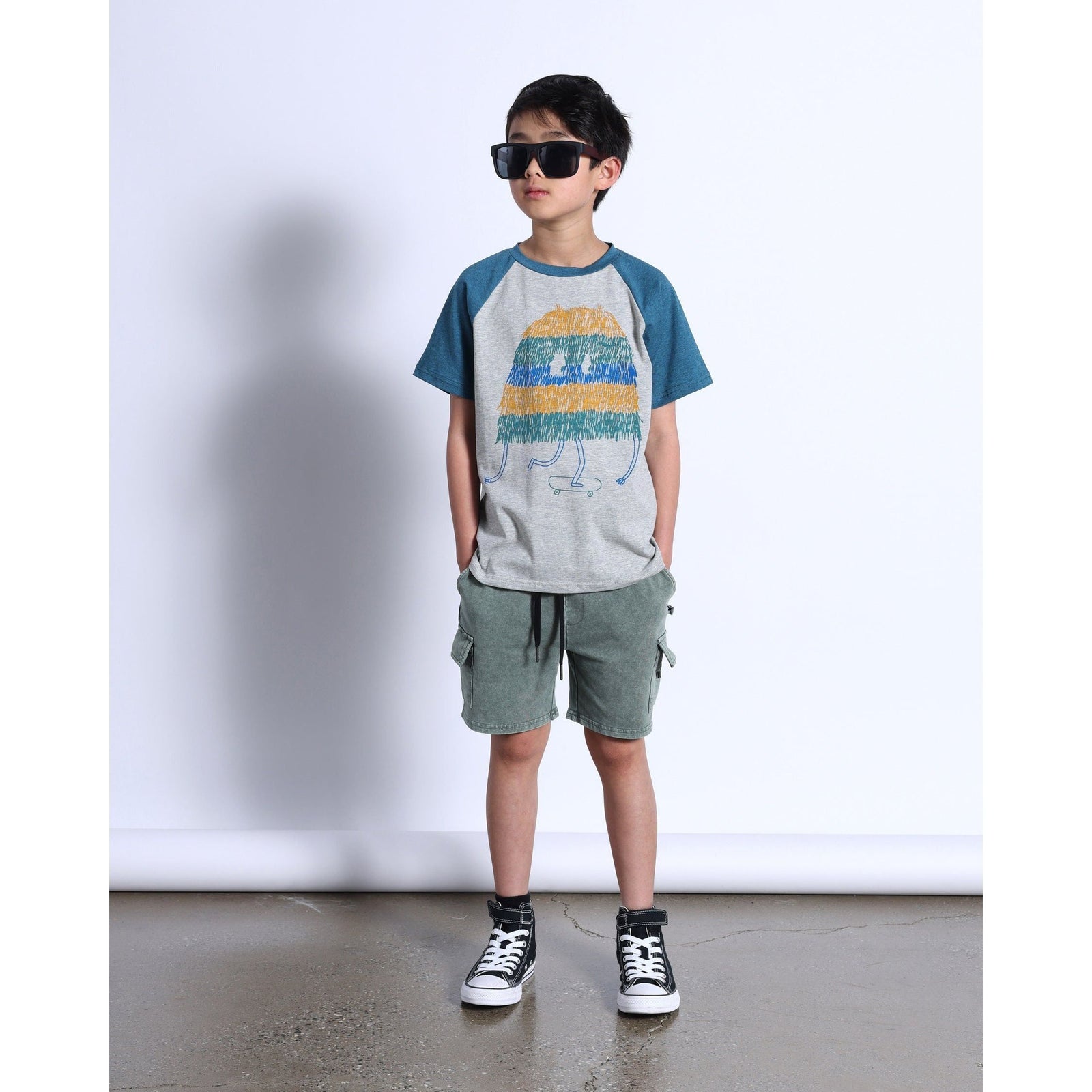 Shaggy Skater Tee- Grey Marle/Teal