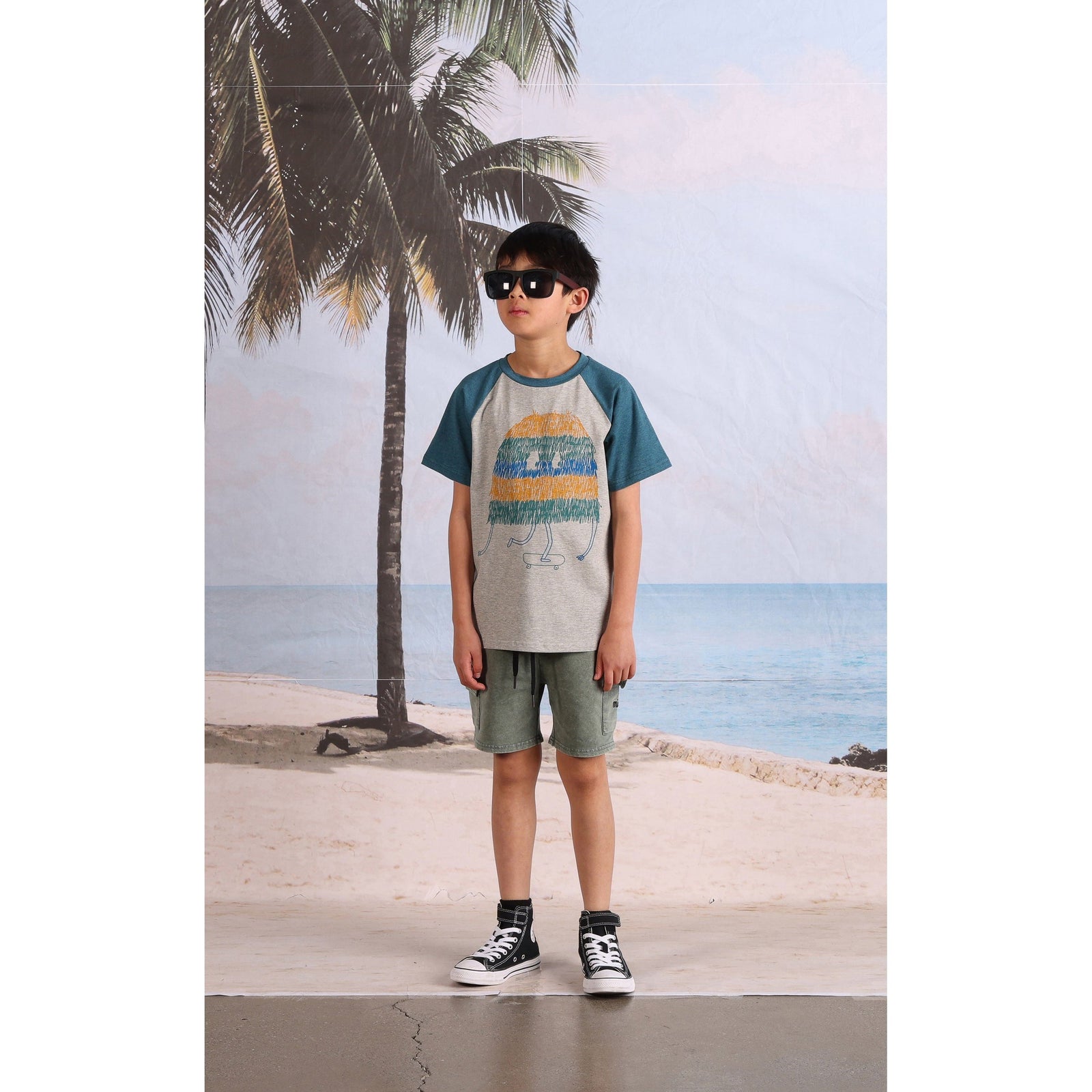 Shaggy Skater Tee- Grey Marle/Teal