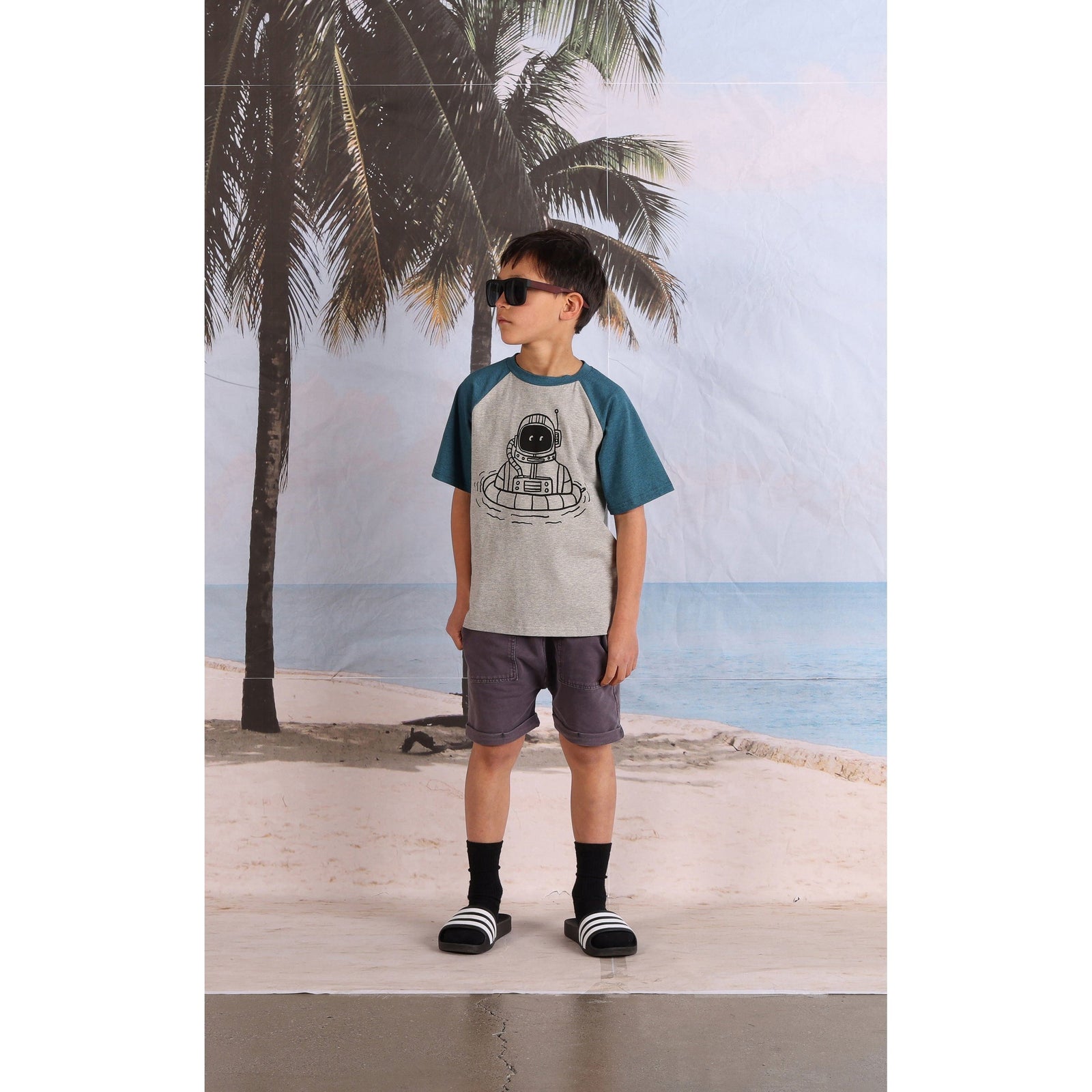 Swimming Astronaut Tee- Grey Marle/Teal