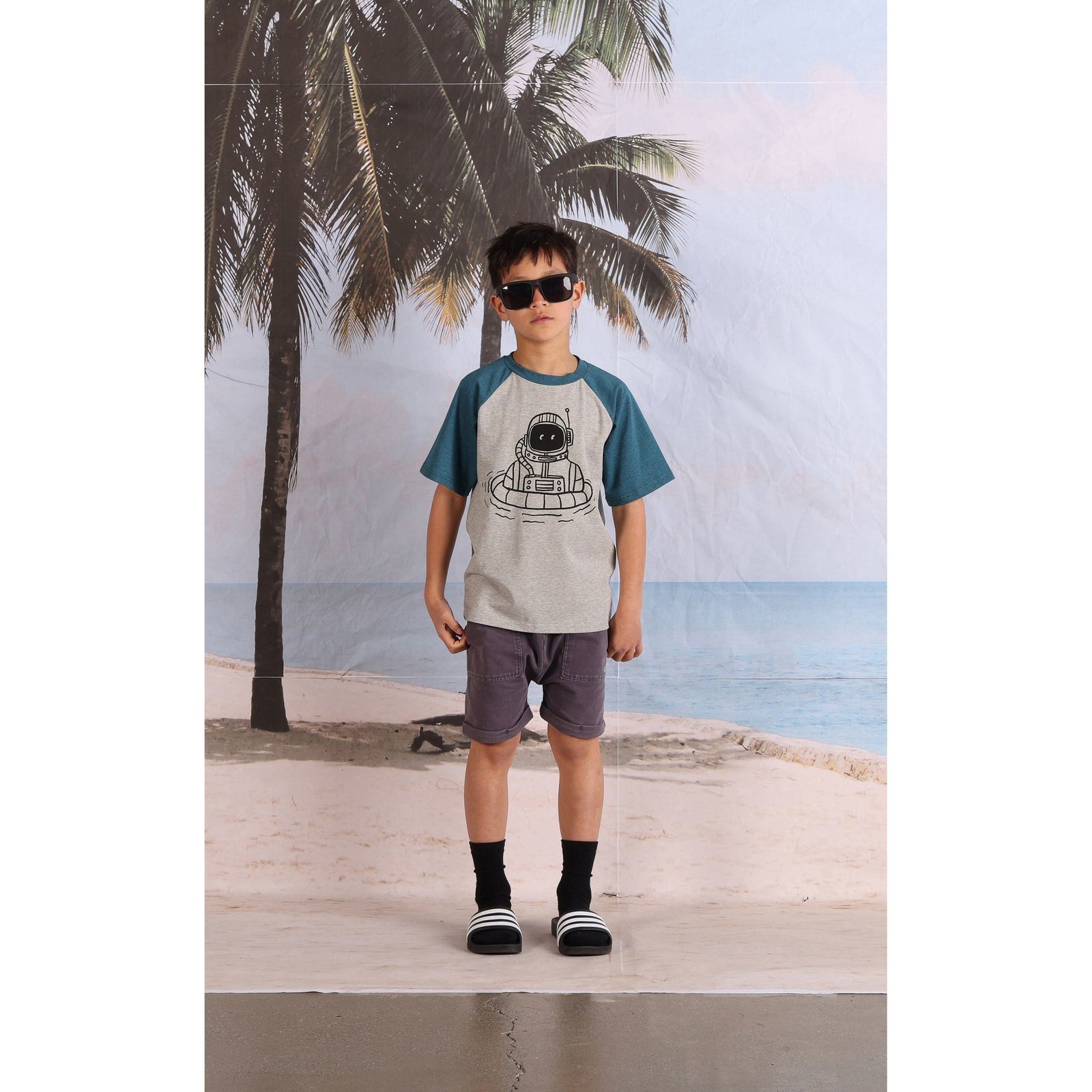 Swimming Astronaut Tee- Grey Marle/Teal