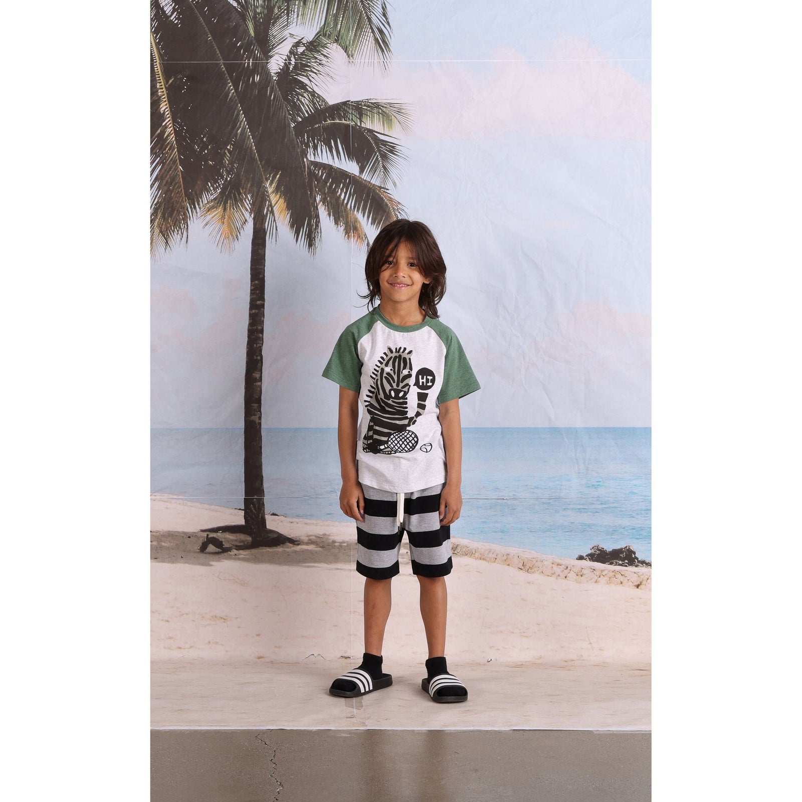 Sports Zebra Tee- White Marle/Forest Marle