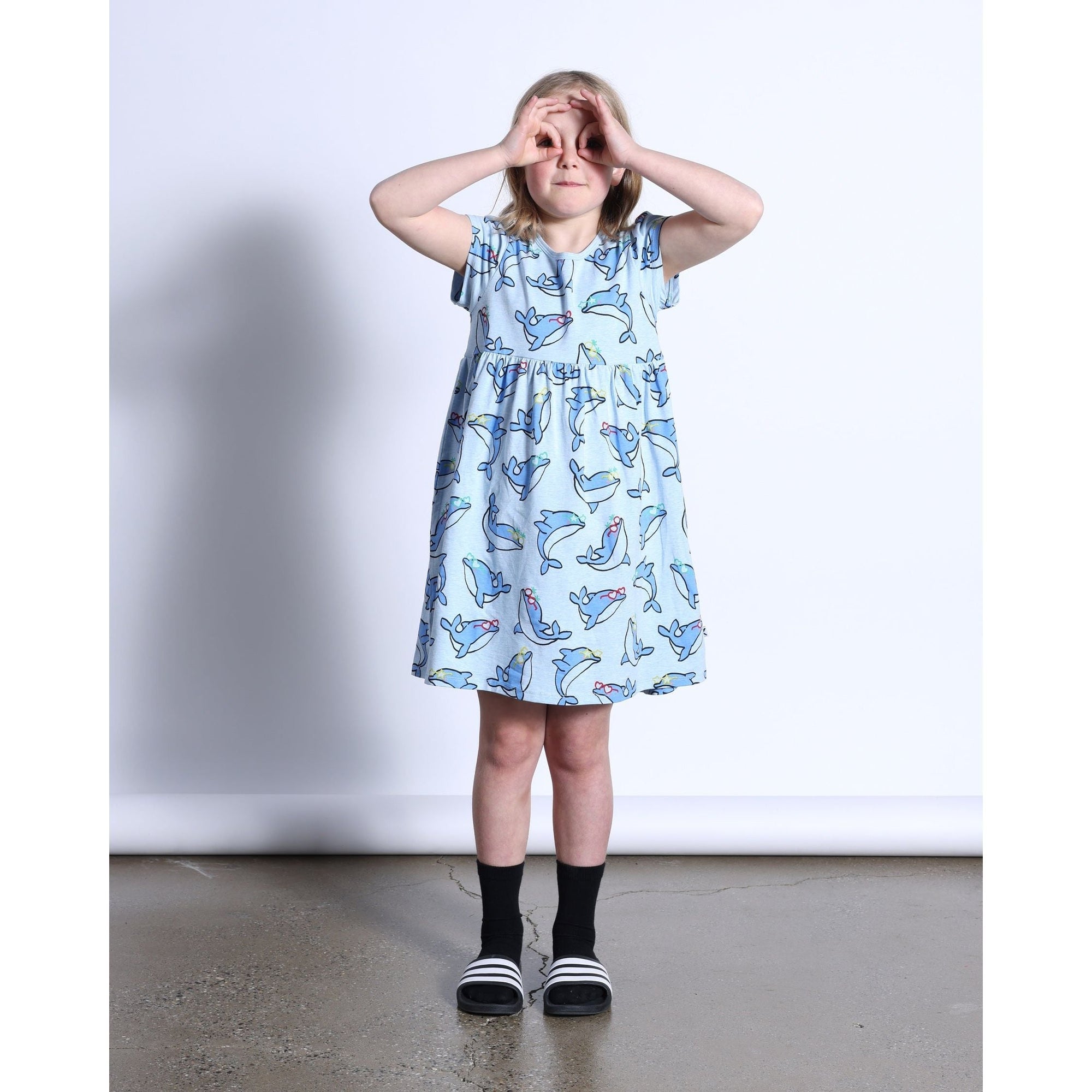 Party Dolphins Dress- Light Blue Marle