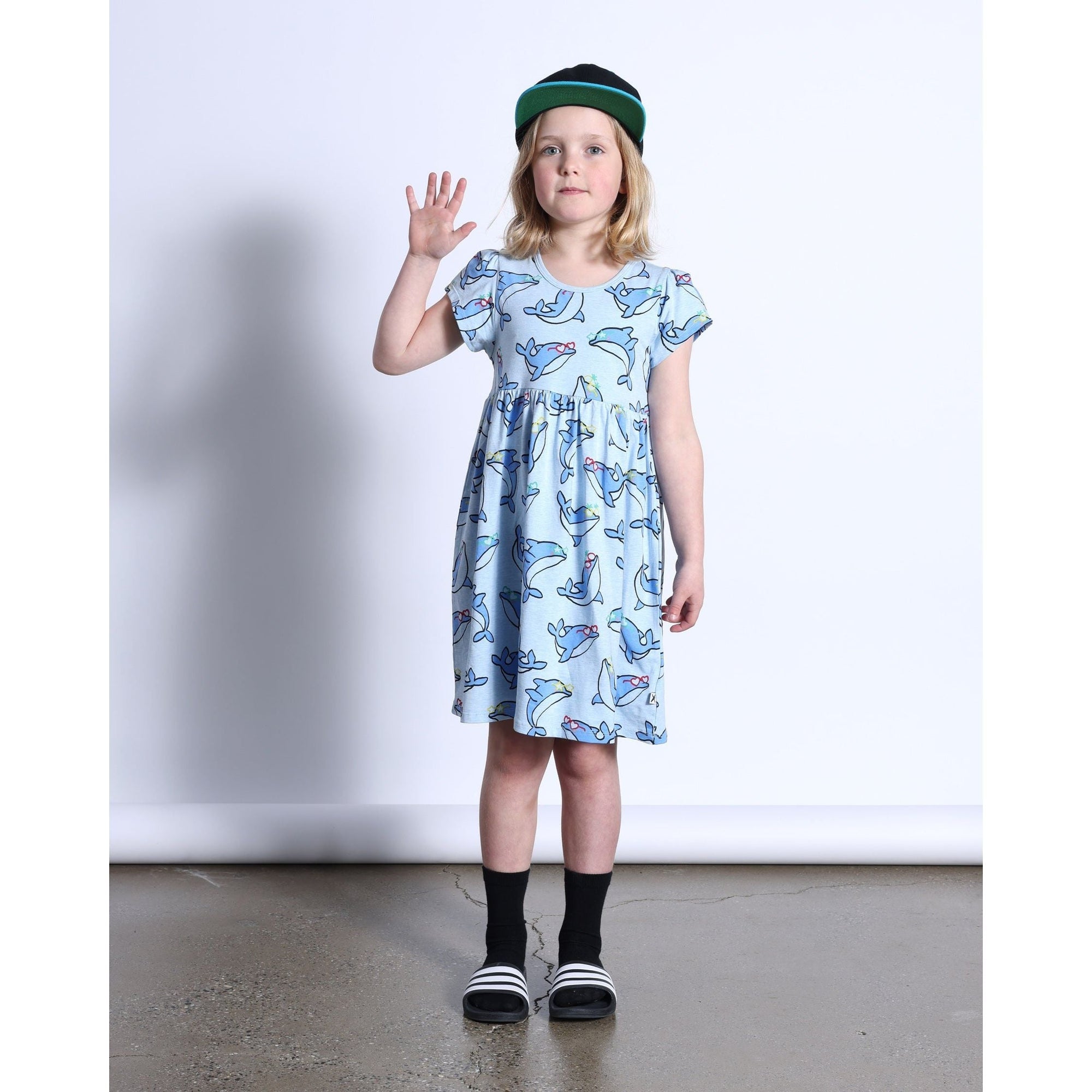 Party Dolphins Dress- Light Blue Marle