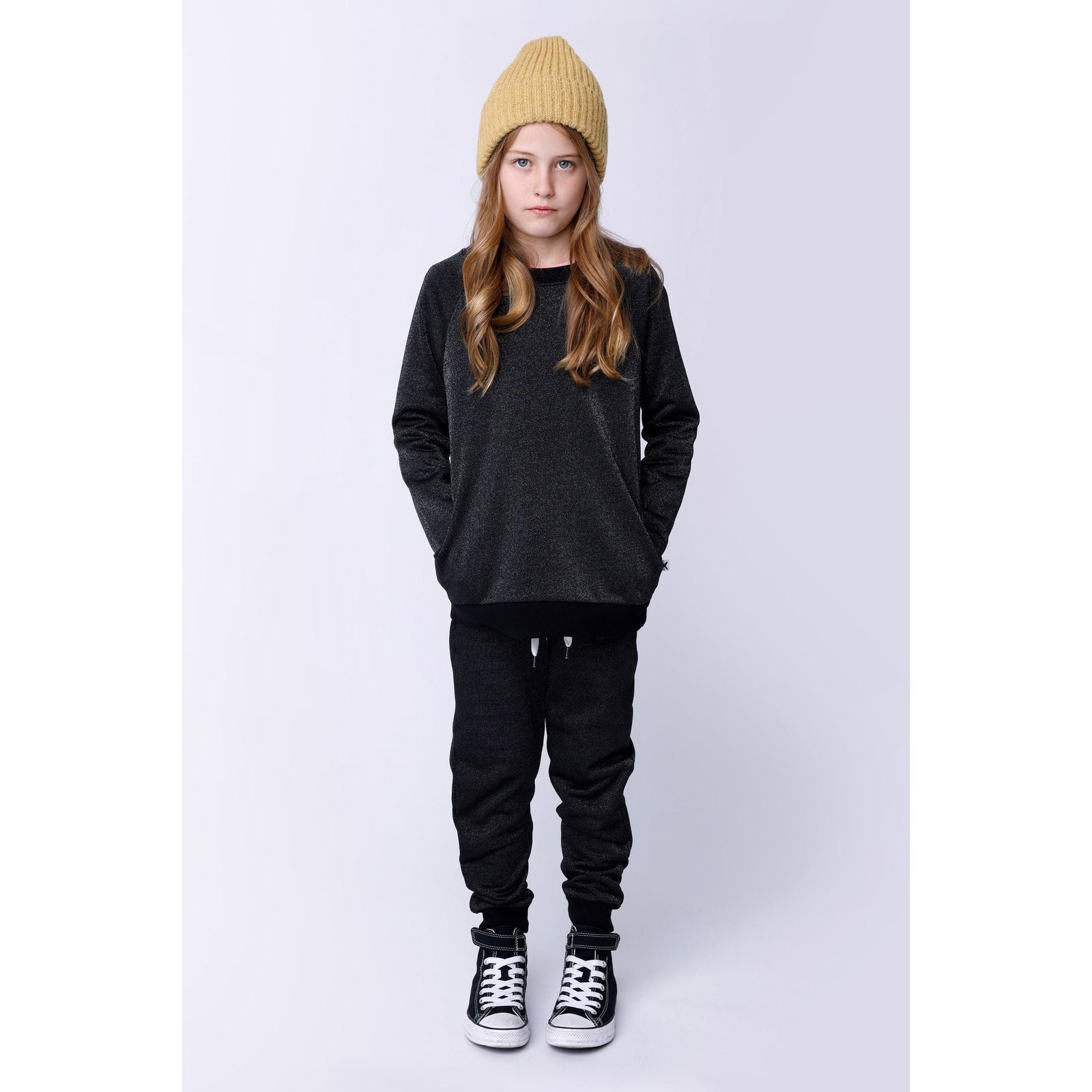 Box Pocket Sparkle Trackies - Black Sparkle