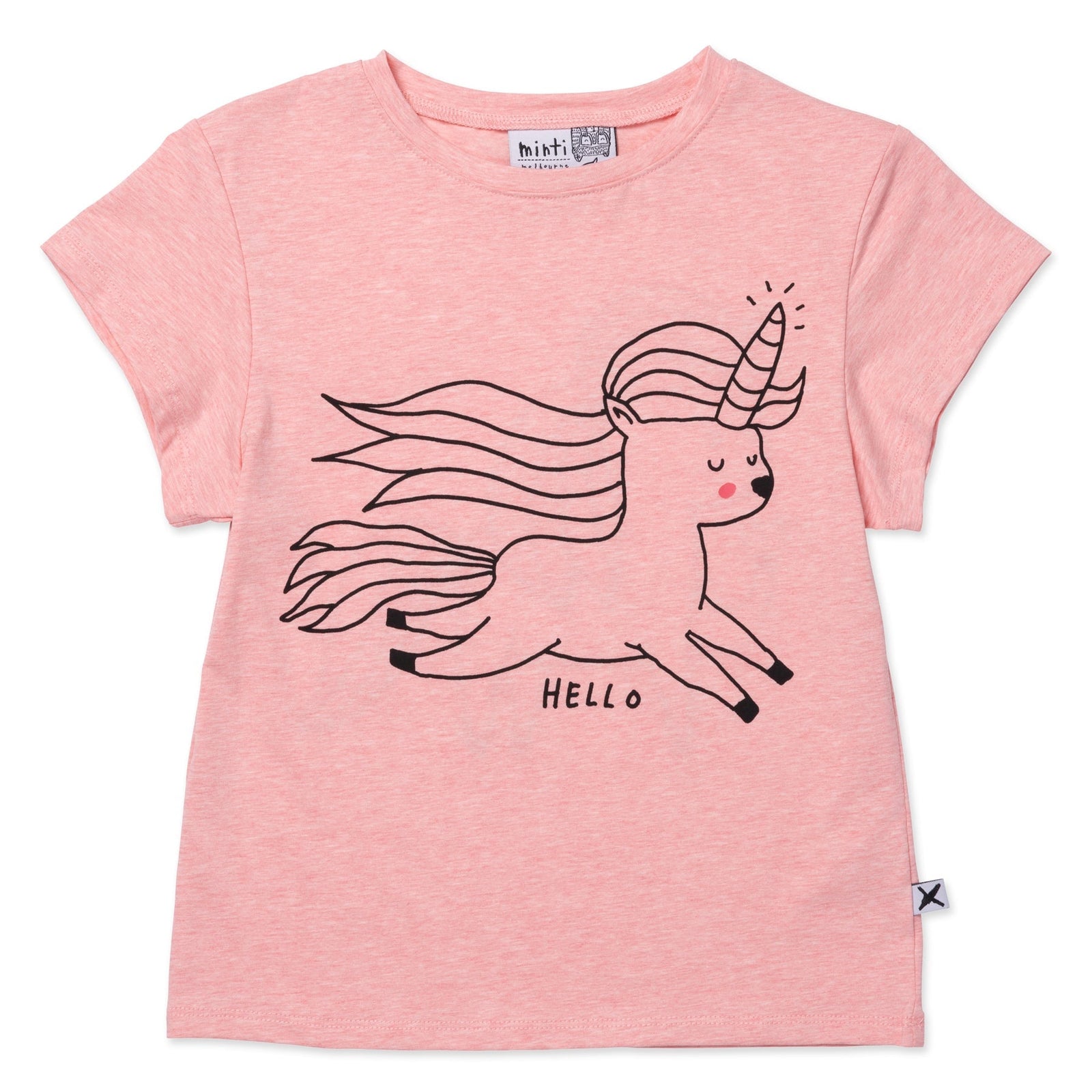 Hello Bye Unicorn Tee- Strawberry Marle