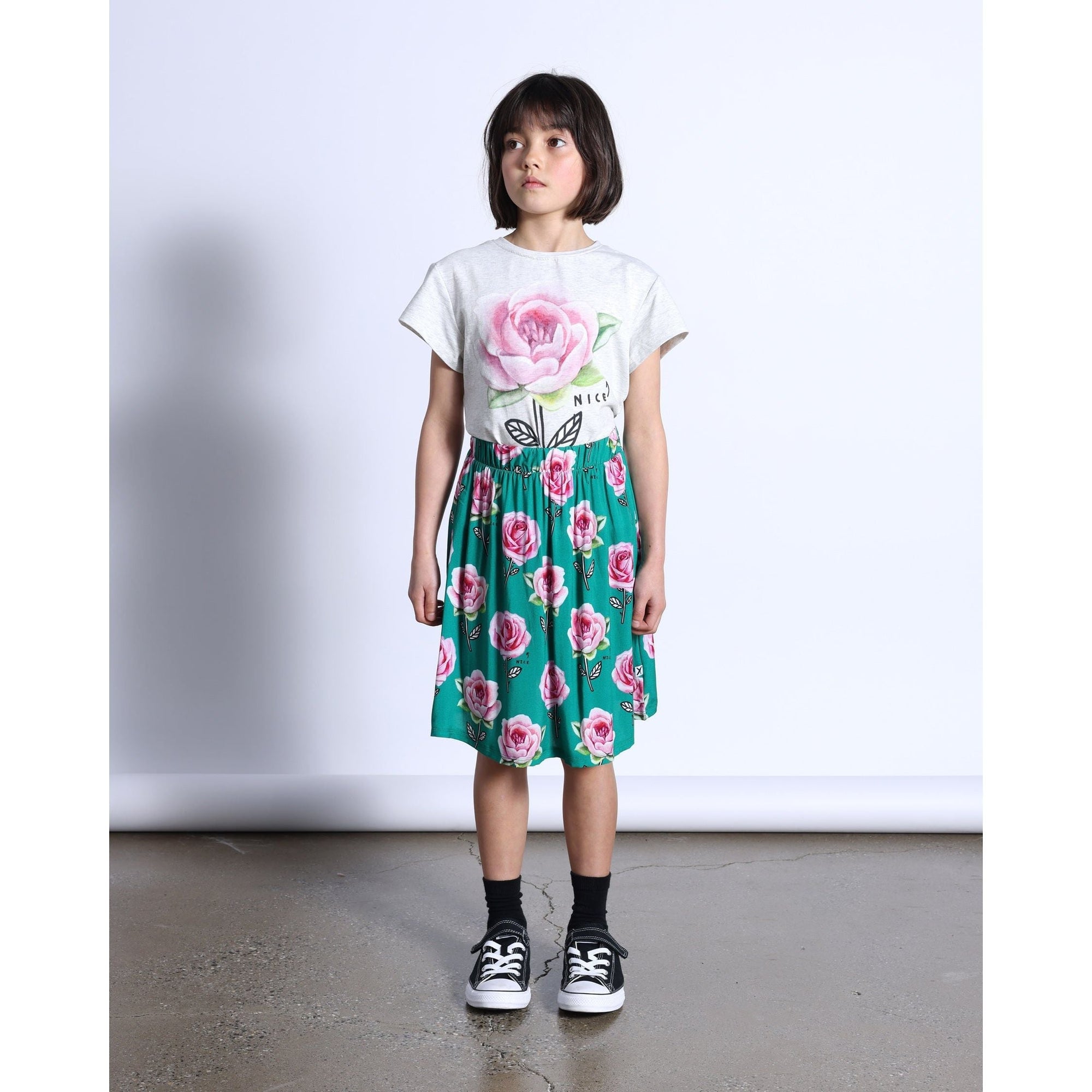 Nice Flowers Woven Skirt- Kelly Green