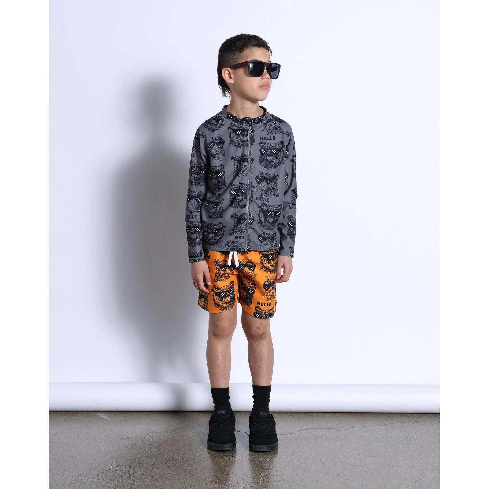 Pixelled Animals Rashie- Dark Grey