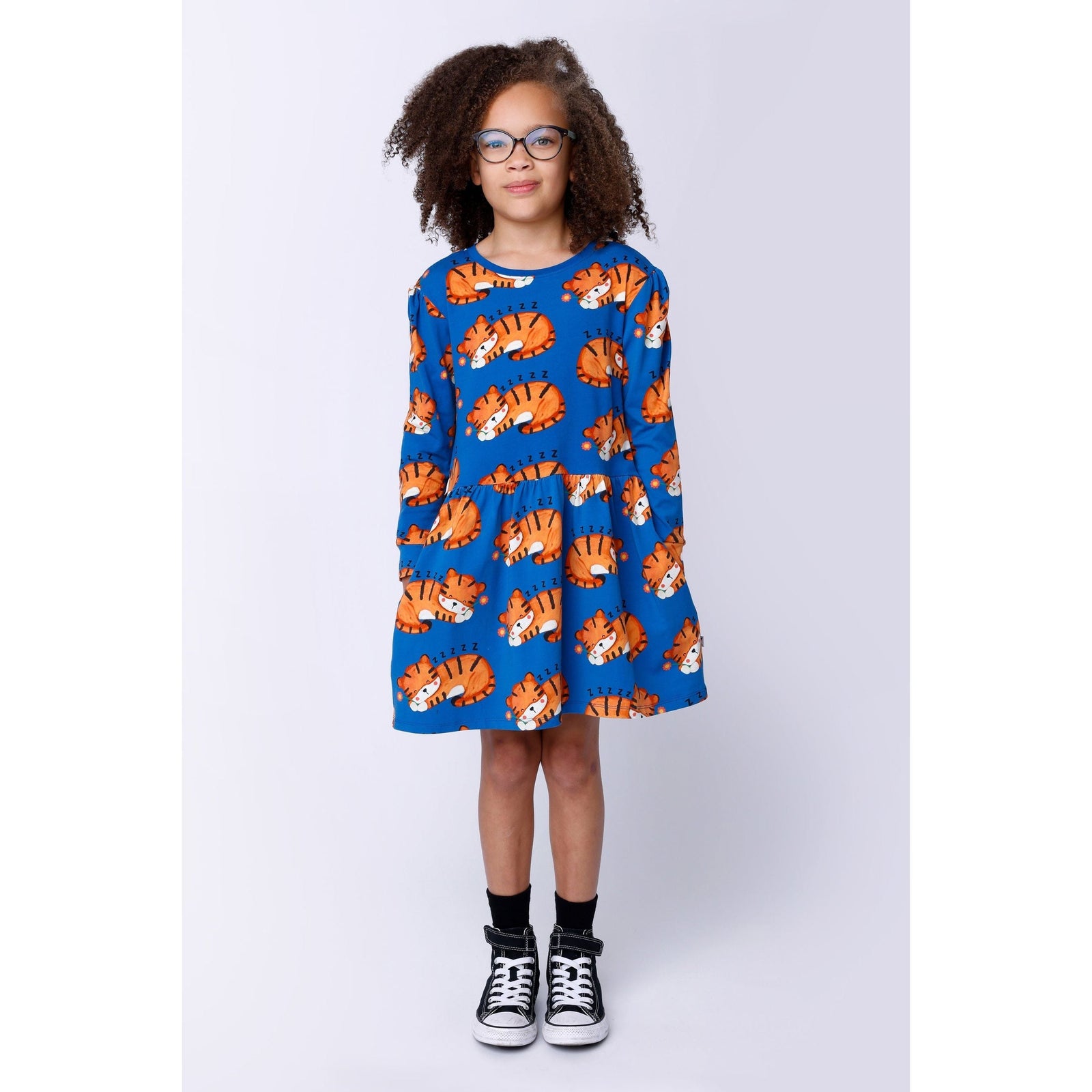 Sleepy Tigers Dress - Dark Blue