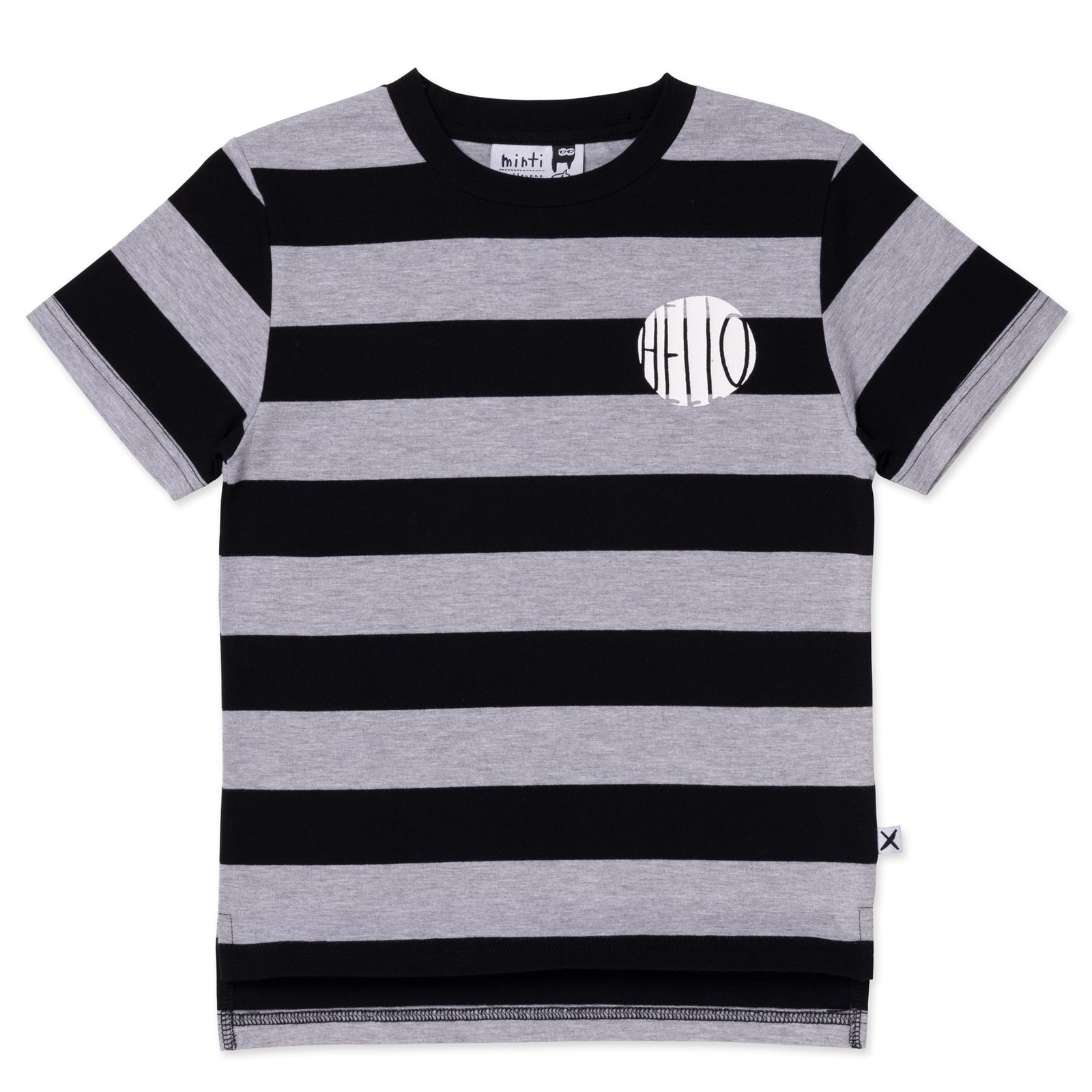 Duo Tee- Black/Grey Marle Stripe