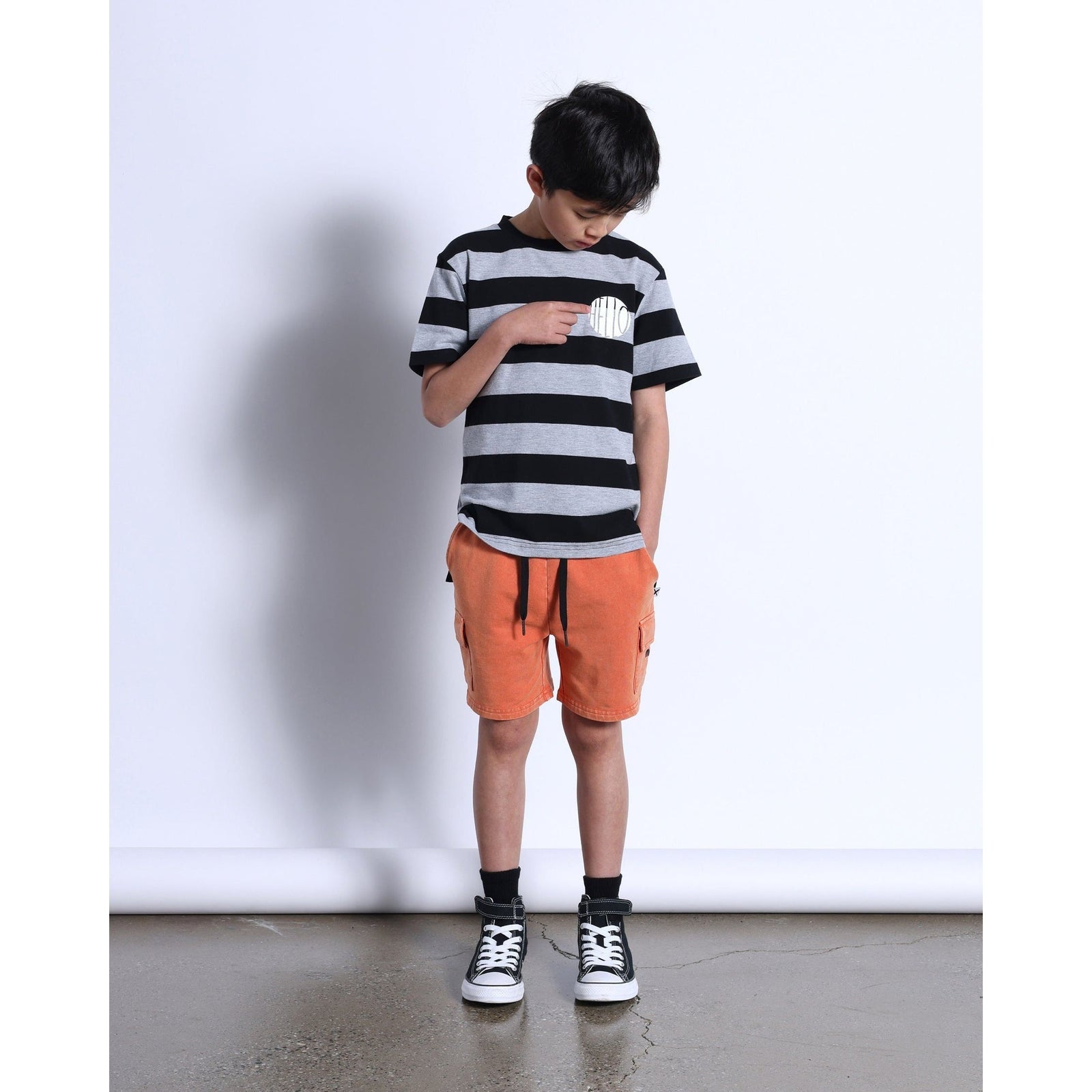 Duo Tee- Black/Grey Marle Stripe