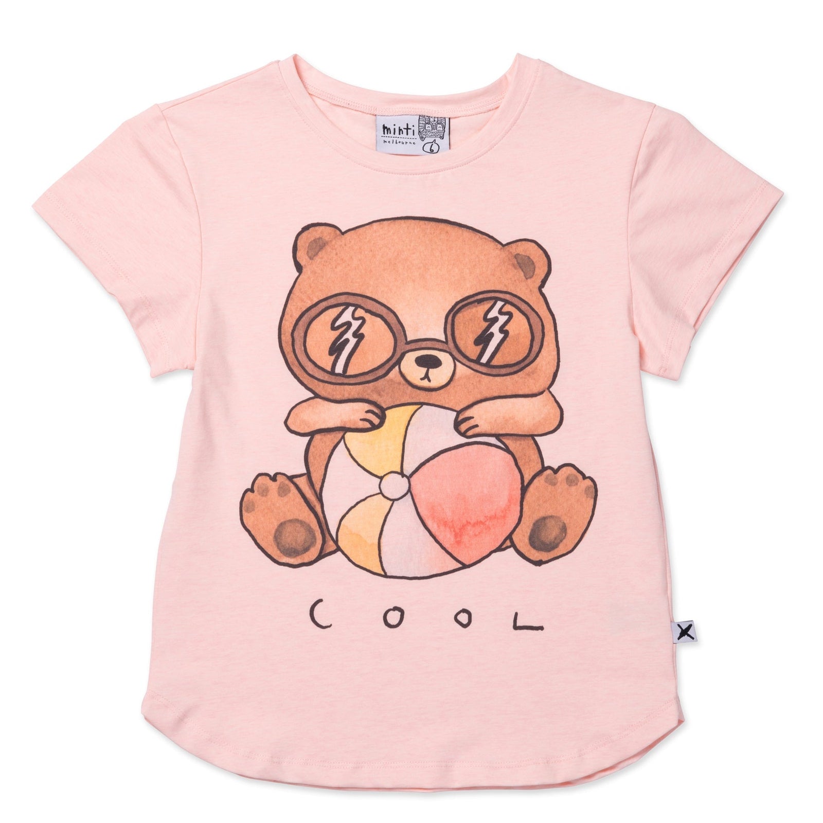 Cool Beach Bear Tee- Pink Marle