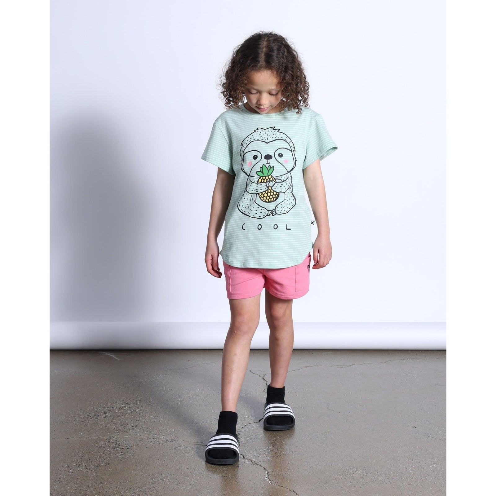 Cool Sloth Tee- Mint Stripe