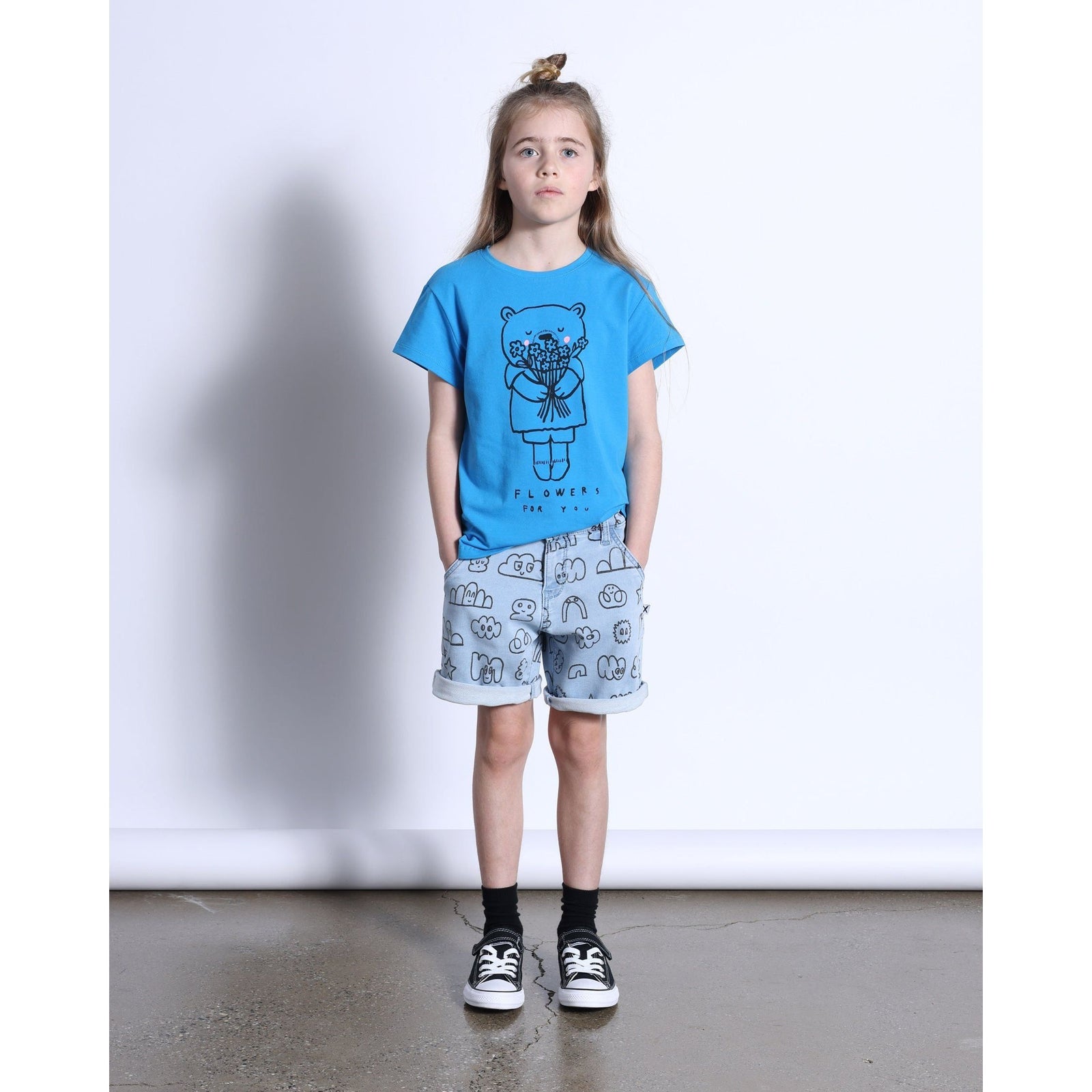 Flowers For You Tee- Bright Blue