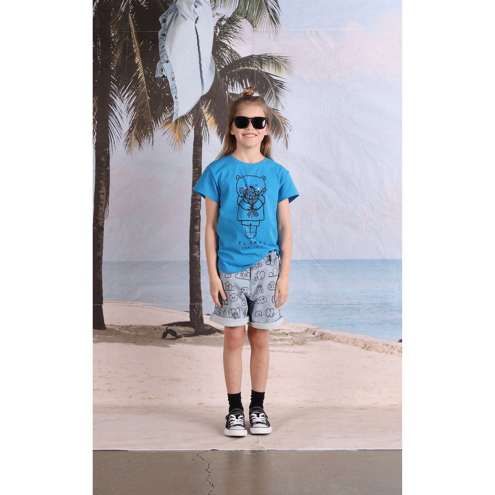 Flowers For You Tee- Bright Blue